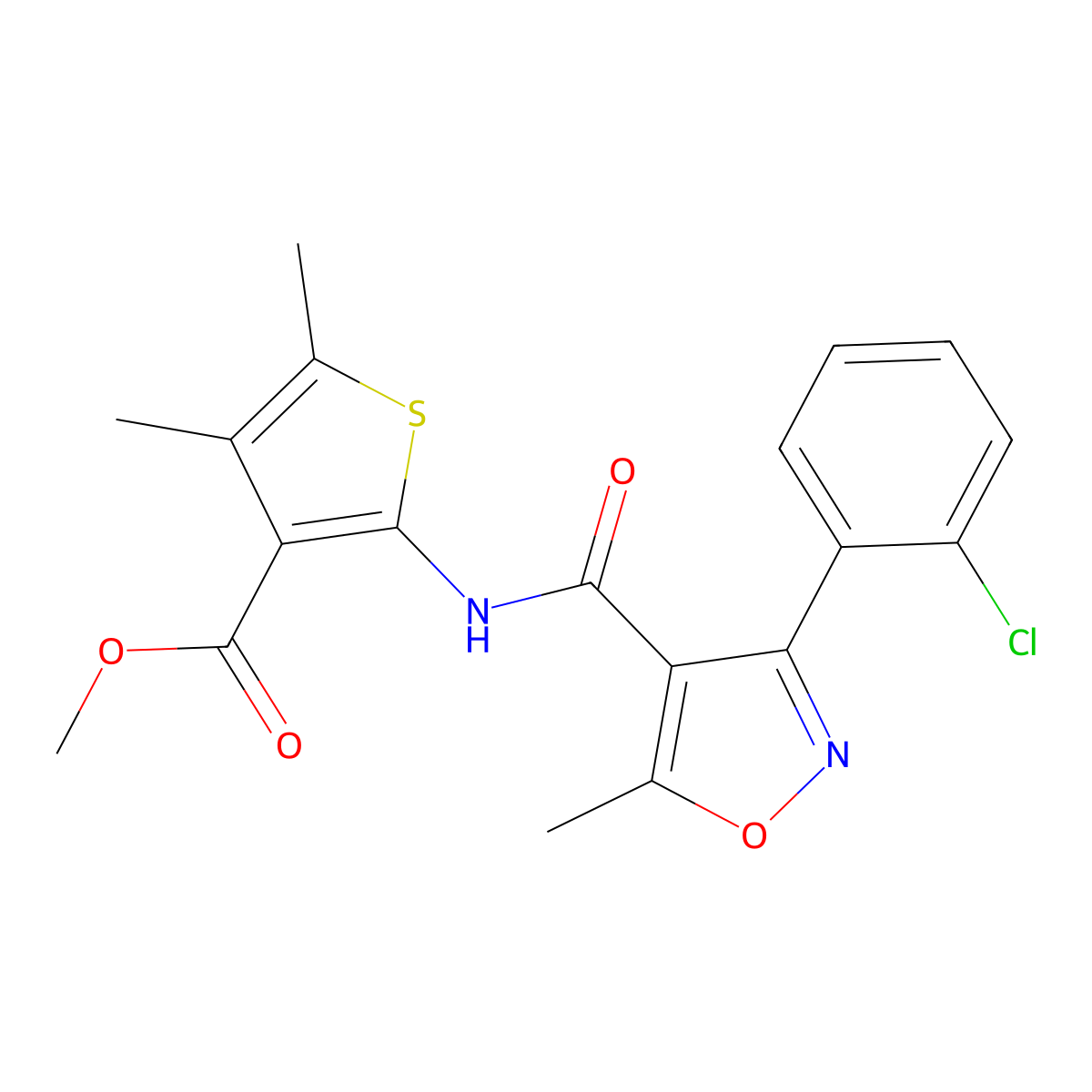 Methyl 2-({[3-(2-chlorophenyl)-5-methyl-4-isoxazolyl]carbonyl}amino)-4,5-dimethyl-3-thiophenecarboxylate molecular structure, CAS 441315-51-1