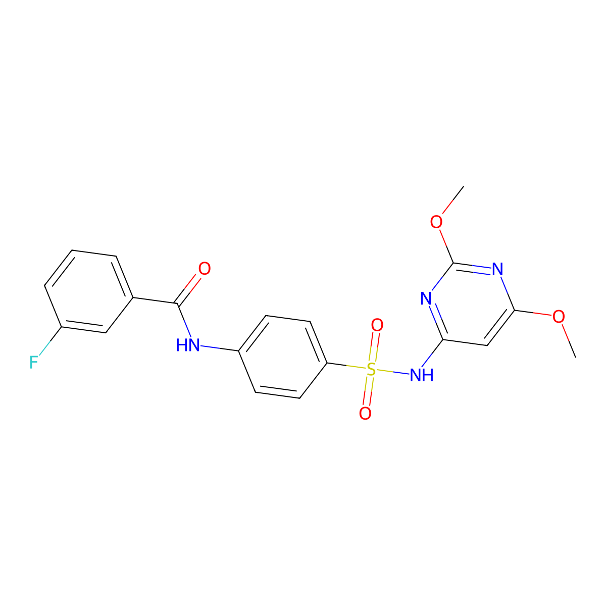 N-{4-[(2,6-Dimethoxypyrimidin-4-YL)sulfamoyl]phenyl}-3-fluorobenzamide molecular structure, CAS 441316-13-8