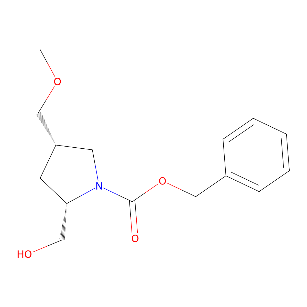 benzyl (2S,4S)-2-(hydroxymethyl)-4-(methoxymethyl)pyrrolidine-1-carboxylate molecular structure, CAS 441716-85-4