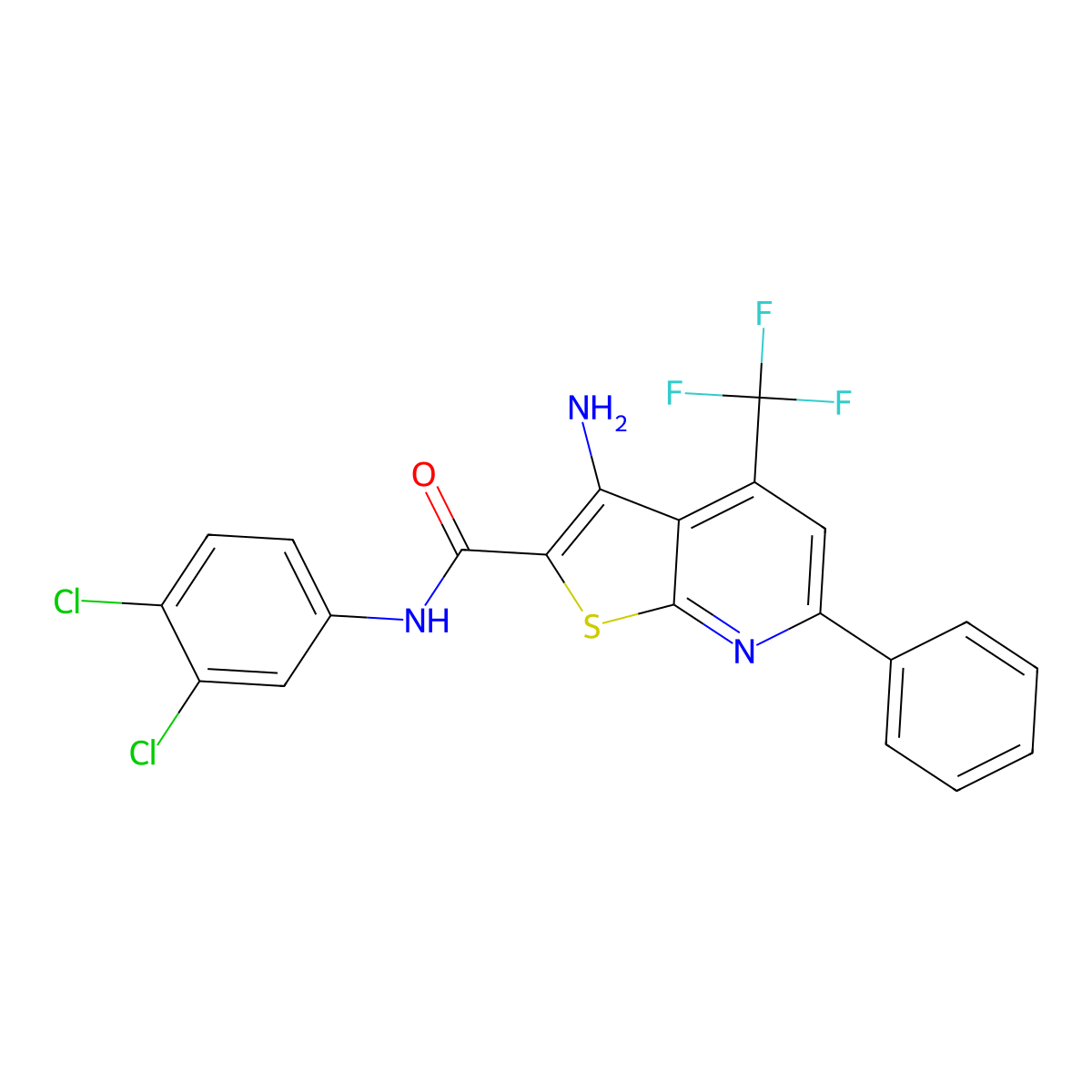 3-Amino-N-(3,4-DI-CL-PH)-6-PH-4-(tri-F-ME)thieno(2,3-B)pyridine-2-carboxamide molecular structure, CAS 441718-24-7