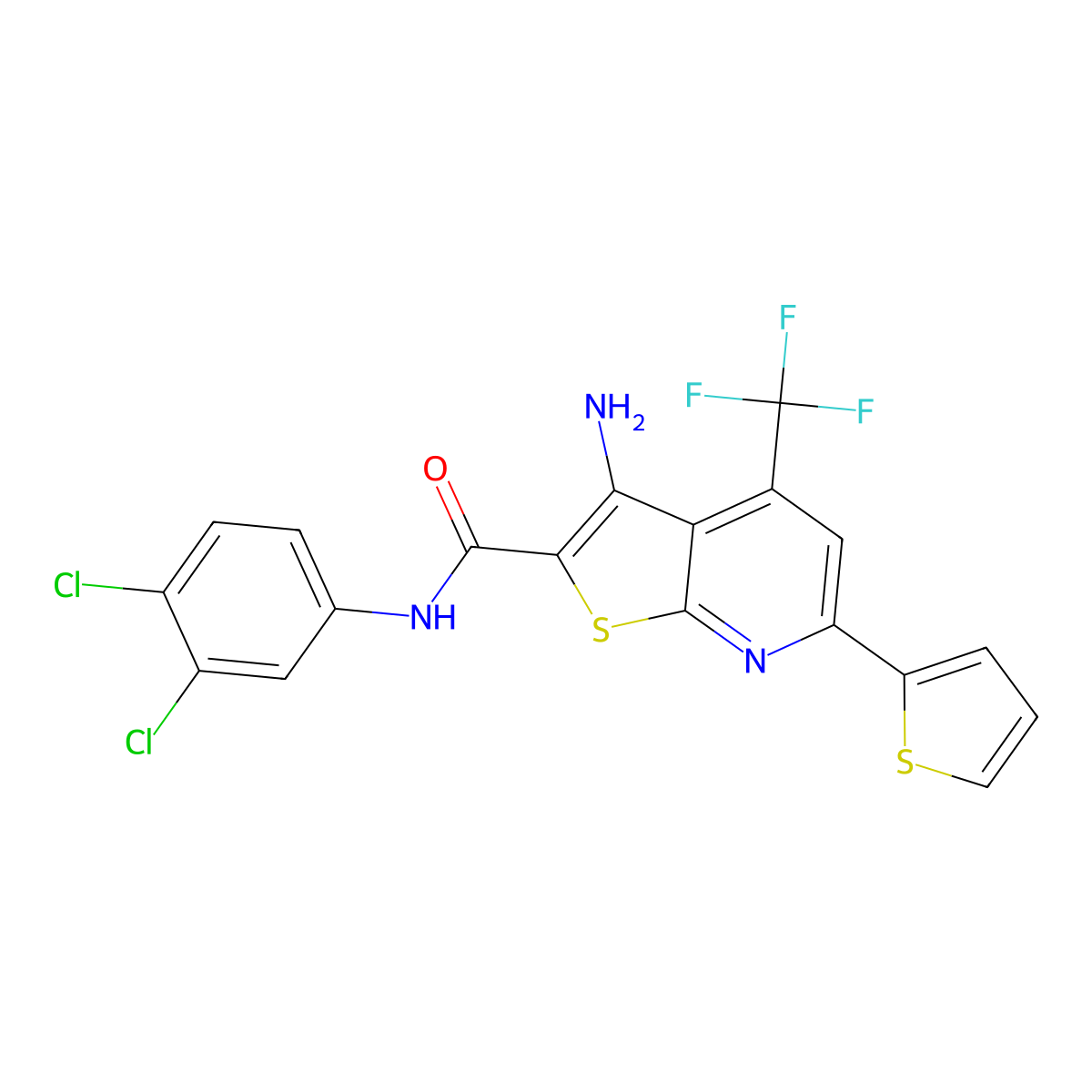 3-Amino-N-(3,4-dichlorophenyl)-6-(2-thienyl)-4-(trifluoromethyl)thieno[2,3-B]pyridine-2-carboxamide molecular structure, CAS 441718-26-9