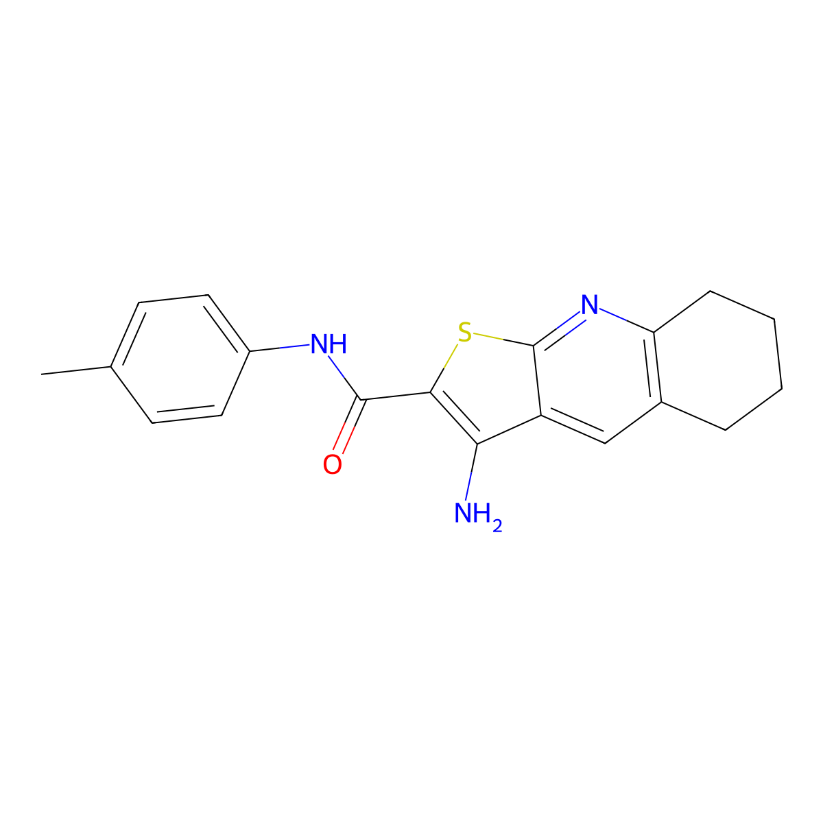 3-amino-N-(4-methylphenyl)-5,6,7,8-tetrahydrothieno[2,3-b]quinoline-2-carboxamide molecular structure, CAS 441718-28-1