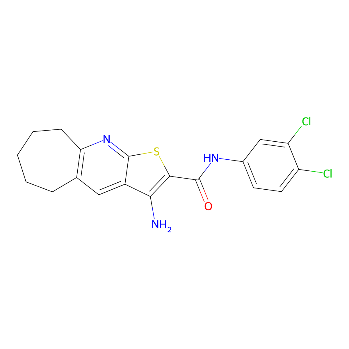 3-Amino-N-(3,4-dichlorophenyl)-6,7,8,9-tetrahydro-5H-cyclohepta(B)thieno(3,2-E)pyridine-2-carboxamide molecular structure, CAS 441718-29-2