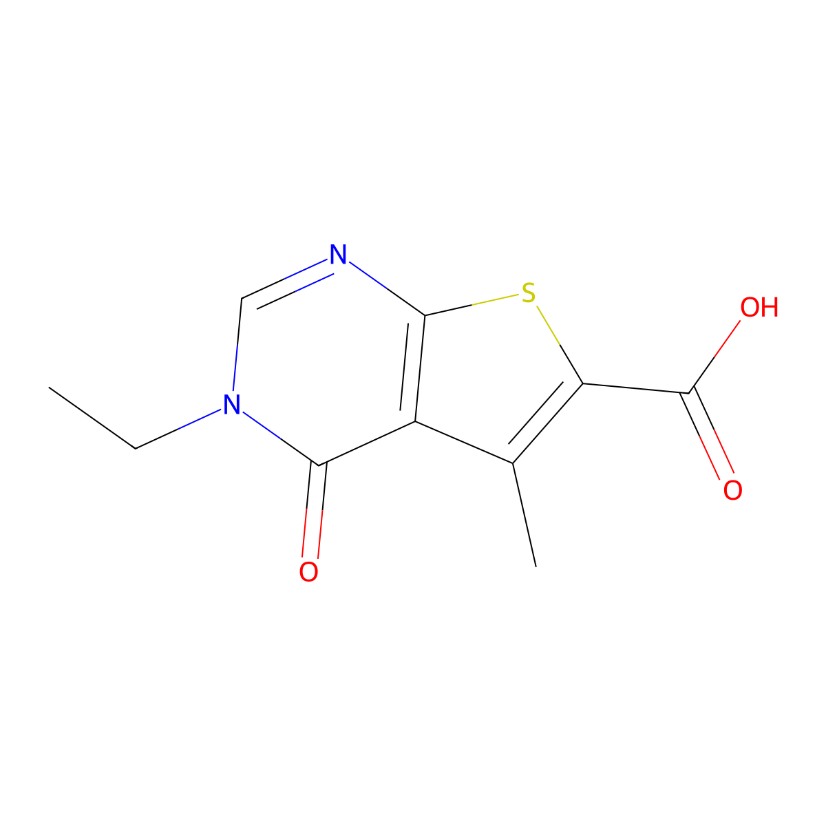3-Ethyl-5-methyl-4-oxo-6-thieno[2,3-d]pyrimidinecarboxylic acid molecular structure, CAS 441718-51-0