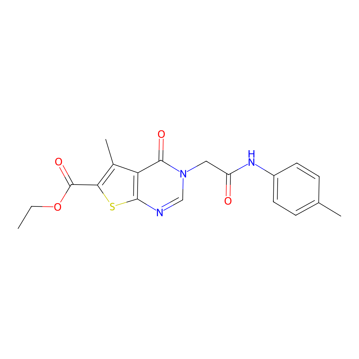 Ethyl 5-methyl-3-{2-[(4-methylphenyl)amino]-2-oxoethyl}-4-oxo-3,4-dihydrothieno[2,3-d]pyrimidine-6-carboxylate molecular structure, CAS 441718-61-2