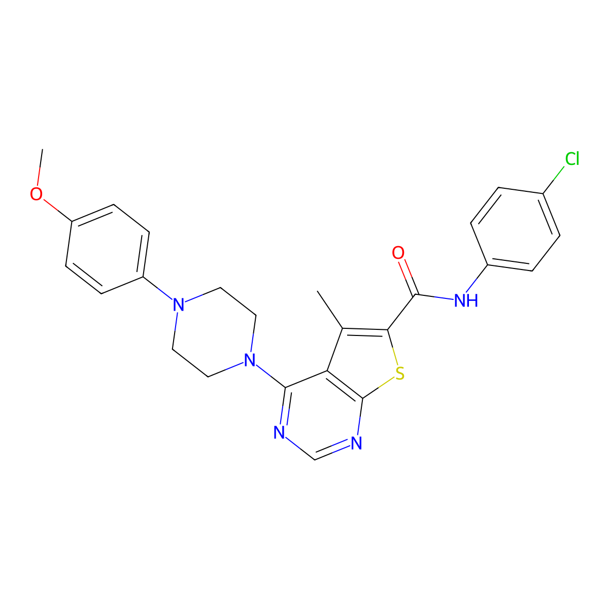 N-(4-chlorophenyl)-4-[4-(4-methoxyphenyl)piperazin-1-yl]-5-methylthieno[2,3-d]pyrimidine-6-carboxamide molecular structure, CAS 441720-56-5