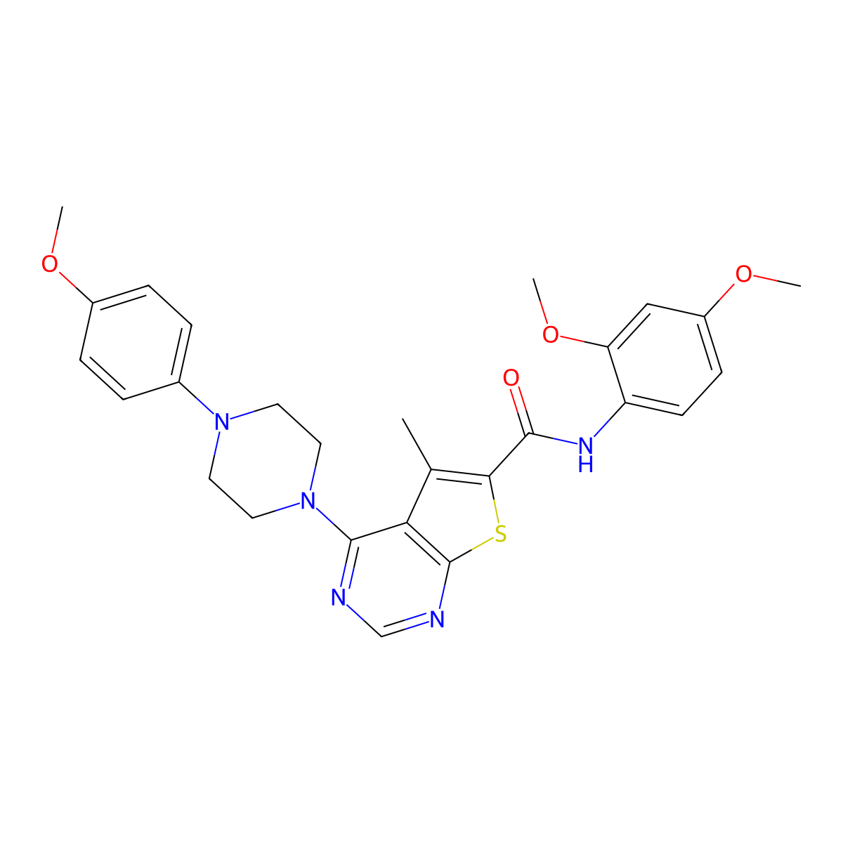 N-(2,4-dimethoxyphenyl)-4-[4-(4-methoxyphenyl)piperazin-1-yl]-5-methylthieno[2,3-d]pyrimidine-6-carboxamide molecular structure, CAS 441720-57-6