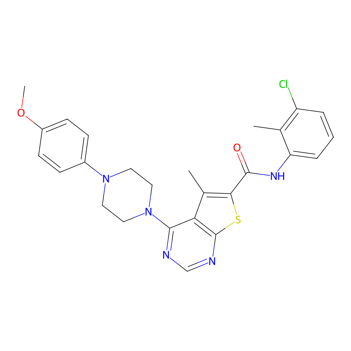 N-(3-chloro-2-methylphenyl)-4-[4-(4-methoxyphenyl)piperazin-1-yl]-5-methylthieno[2,3-d]pyrimidine-6-carboxamide molecular structure, CAS 441720-71-4
