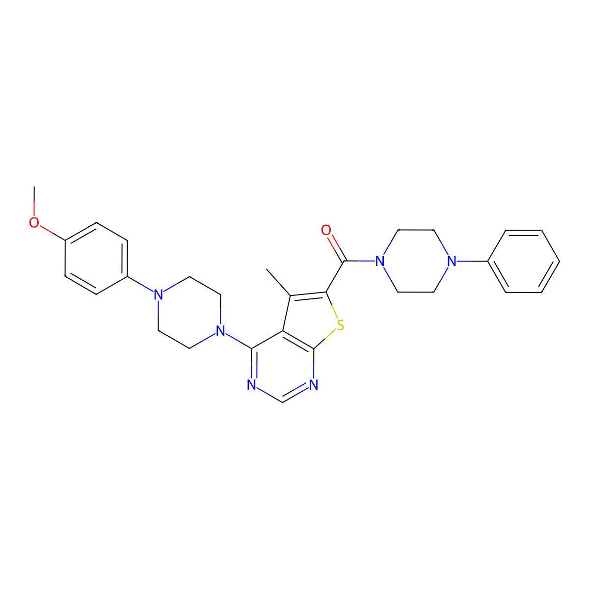 (4-(4-(4-Methoxyphenyl)piperazin-1-yl)-5-methylthieno[2,3-d]pyrimidin-6-yl)(4-phenylpiperazin-1-yl)methanone molecular structure, CAS 441720-75-8