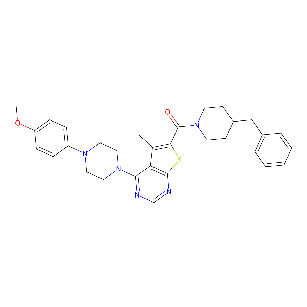 (4-Benzylpiperidin-1-yl)(4-(4-(4-methoxyphenyl)piperazin-1-yl)-5-methylthieno[2,3-d]pyrimidin-6-yl)methanone molecular structure, CAS 441720-82-7