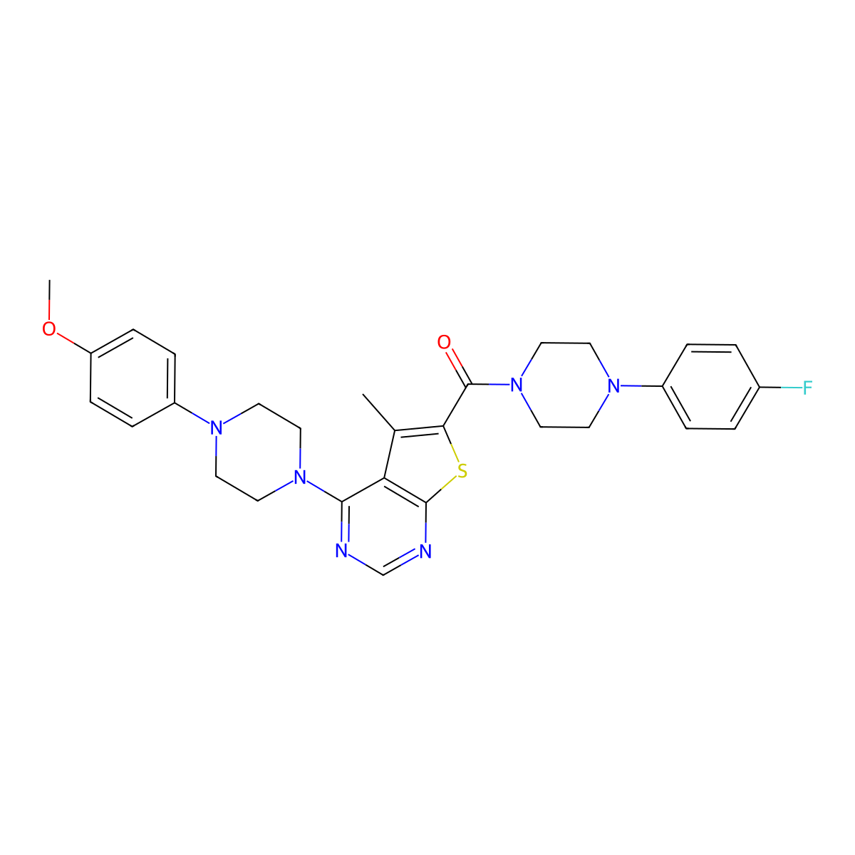 (4-(4-Fluorophenyl)piperazin-1-yl)(4-(4-(4-methoxyphenyl)piperazin-1-yl)-5-methylthieno[2,3-d]pyrimidin-6-yl)methanone molecular structure, CAS 441721-13-7