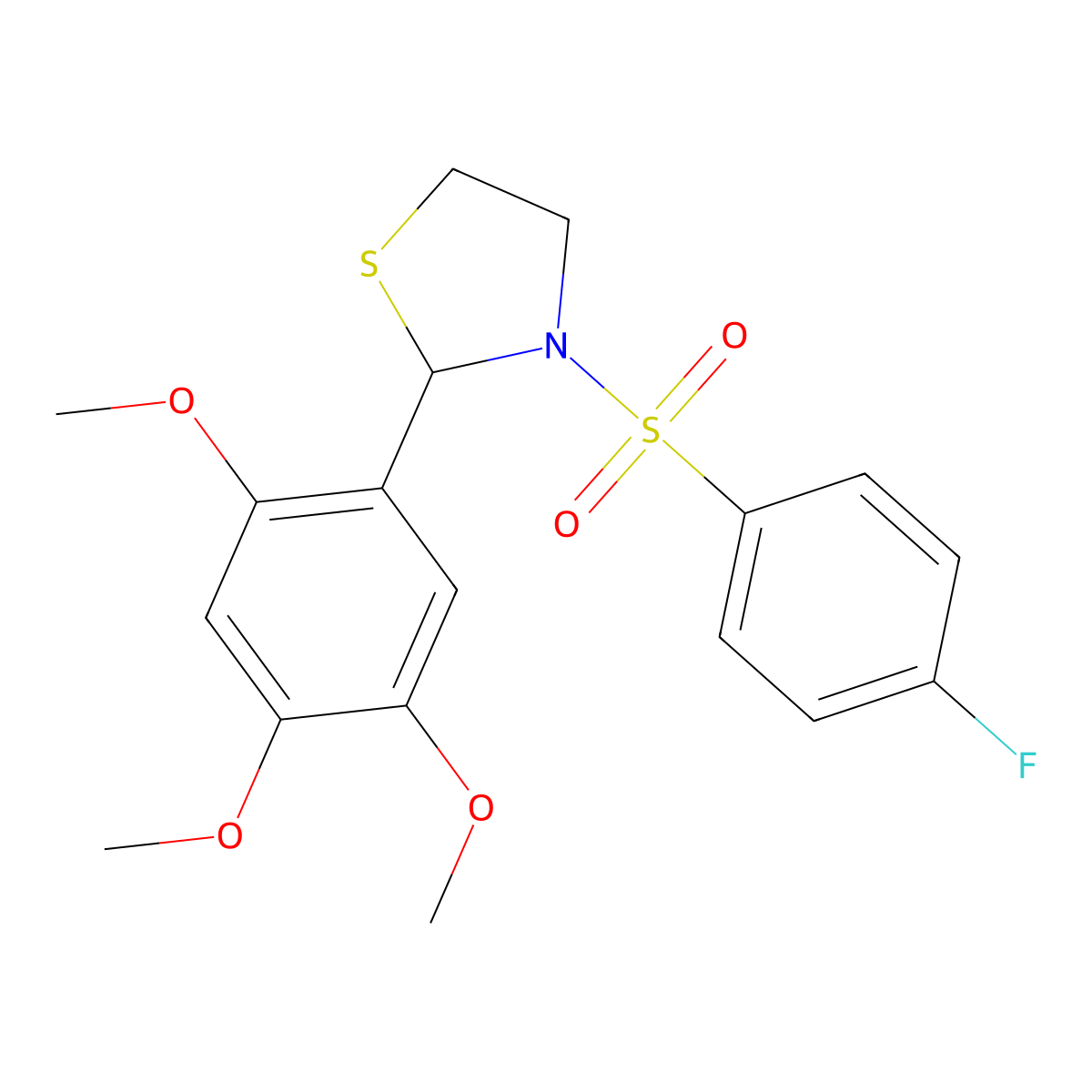 3-(4-Fluoro-benzenesulfonyl)-2-(2,4,5-trimethoxy-phenyl)-thiazolidine molecular structure, CAS 441738-23-4