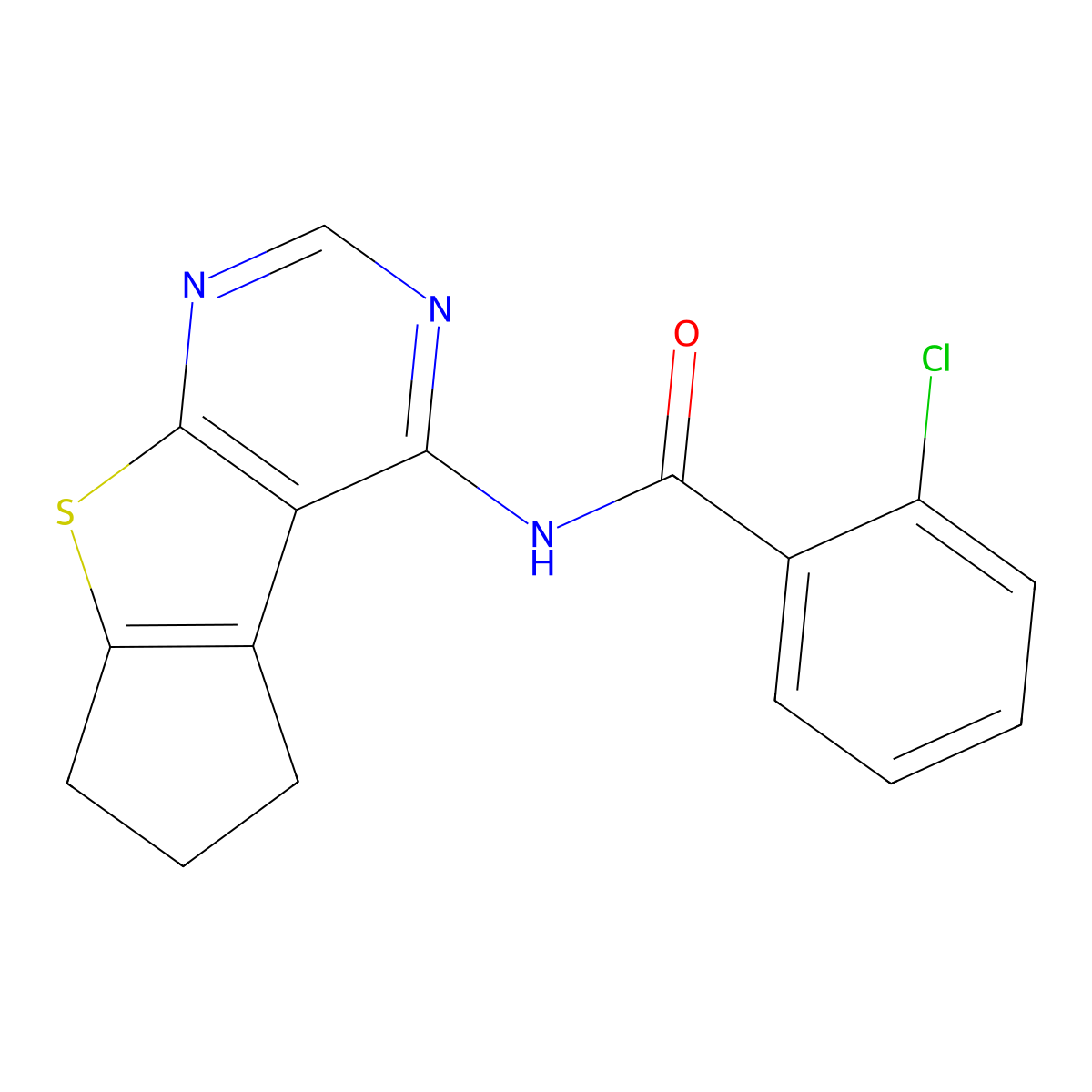 2-chloro-N-(6,7-dihydro-5H-cyclopenta[4,5]thieno[2,3-d]pyrimidin-4-yl)benzamide molecular structure, CAS 441738-66-5