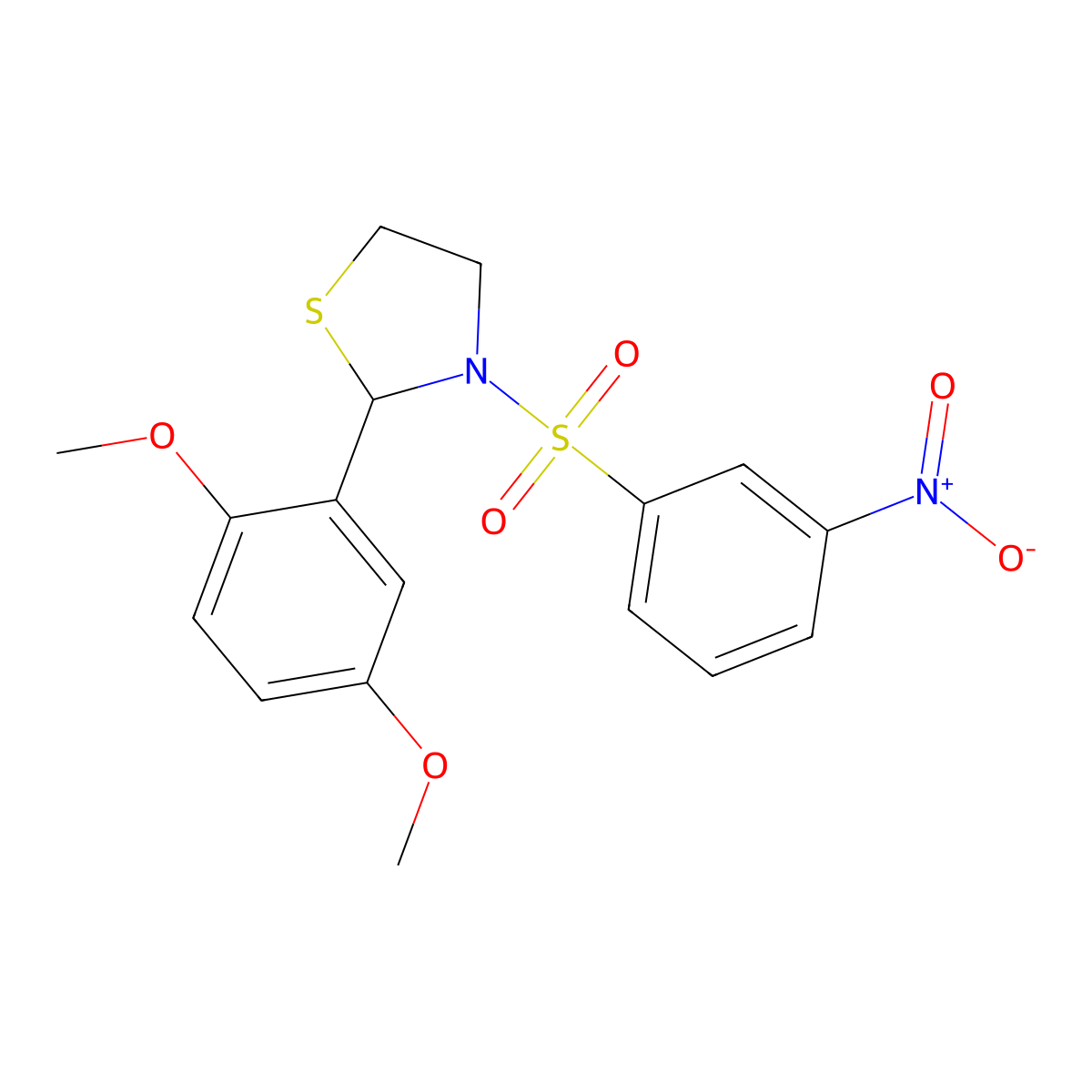 2-(2,5-Dimethoxyphenyl)-3-((3-nitrophenyl)sulfonyl)thiazolidine molecular structure, CAS 441740-46-1