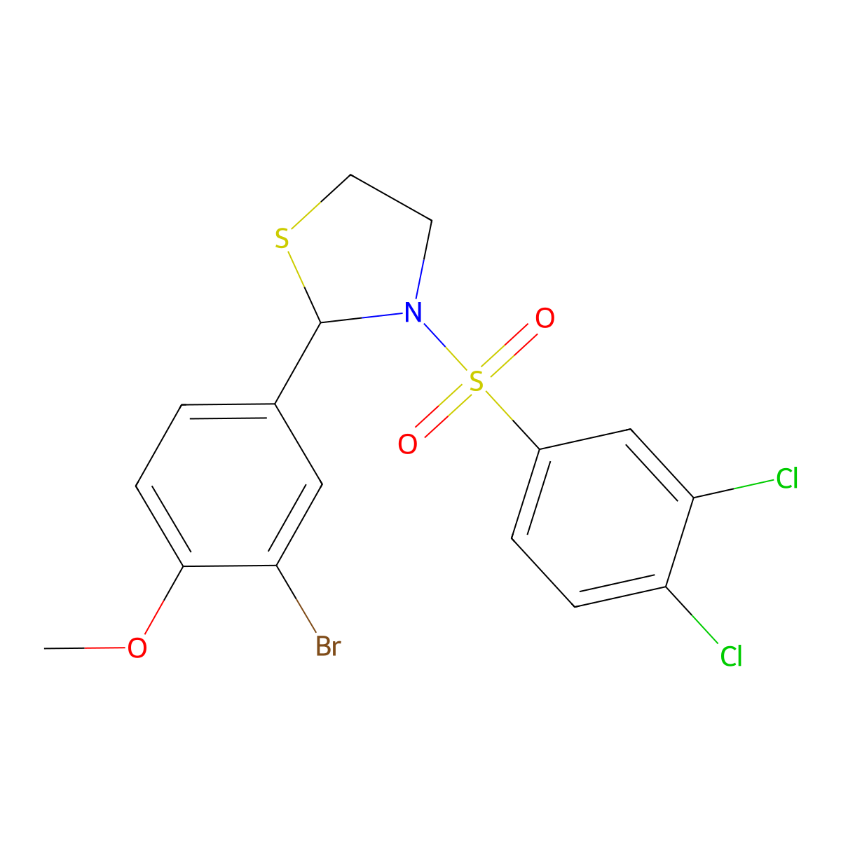 2-(3-Bromo-4-methoxyphenyl)-3-((3,4-dichlorophenyl)sulfonyl)thiazolidine molecular structure, CAS 441740-63-2