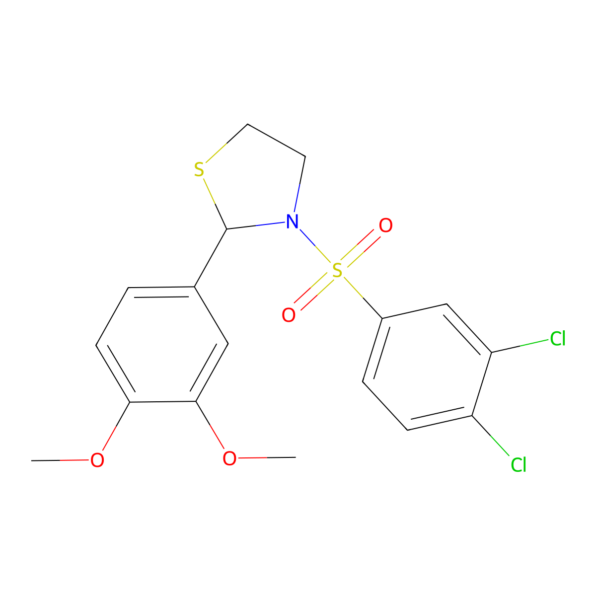 3-((3,4-Dichlorophenyl)sulfonyl)-2-(3,4-dimethoxyphenyl)thiazolidine molecular structure, CAS 441740-64-3