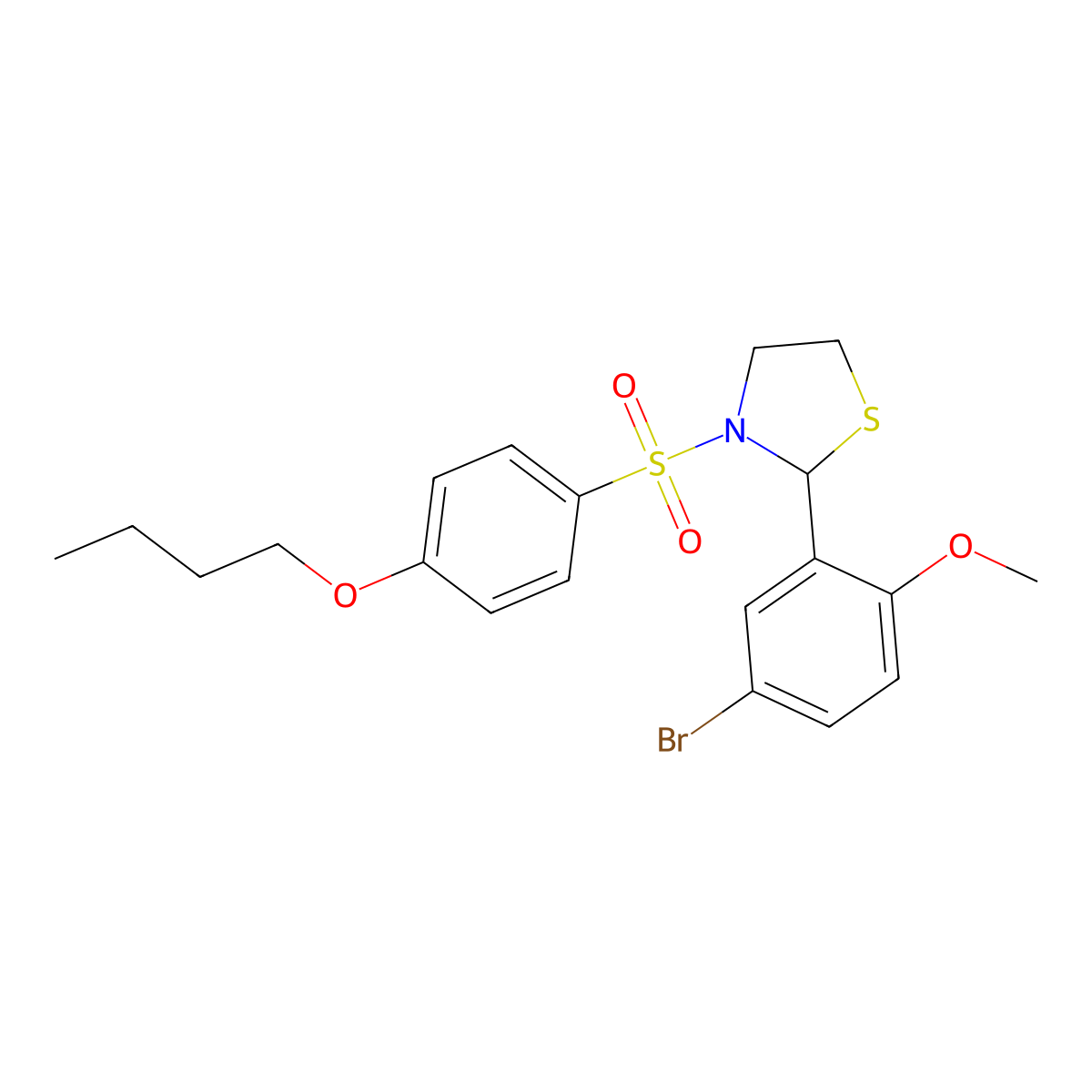 2-(5-Bromo-2-methoxyphenyl)-3-(4-butoxybenzenesulfonyl)-1,3-thiazolidine molecular structure, CAS 441740-69-8
