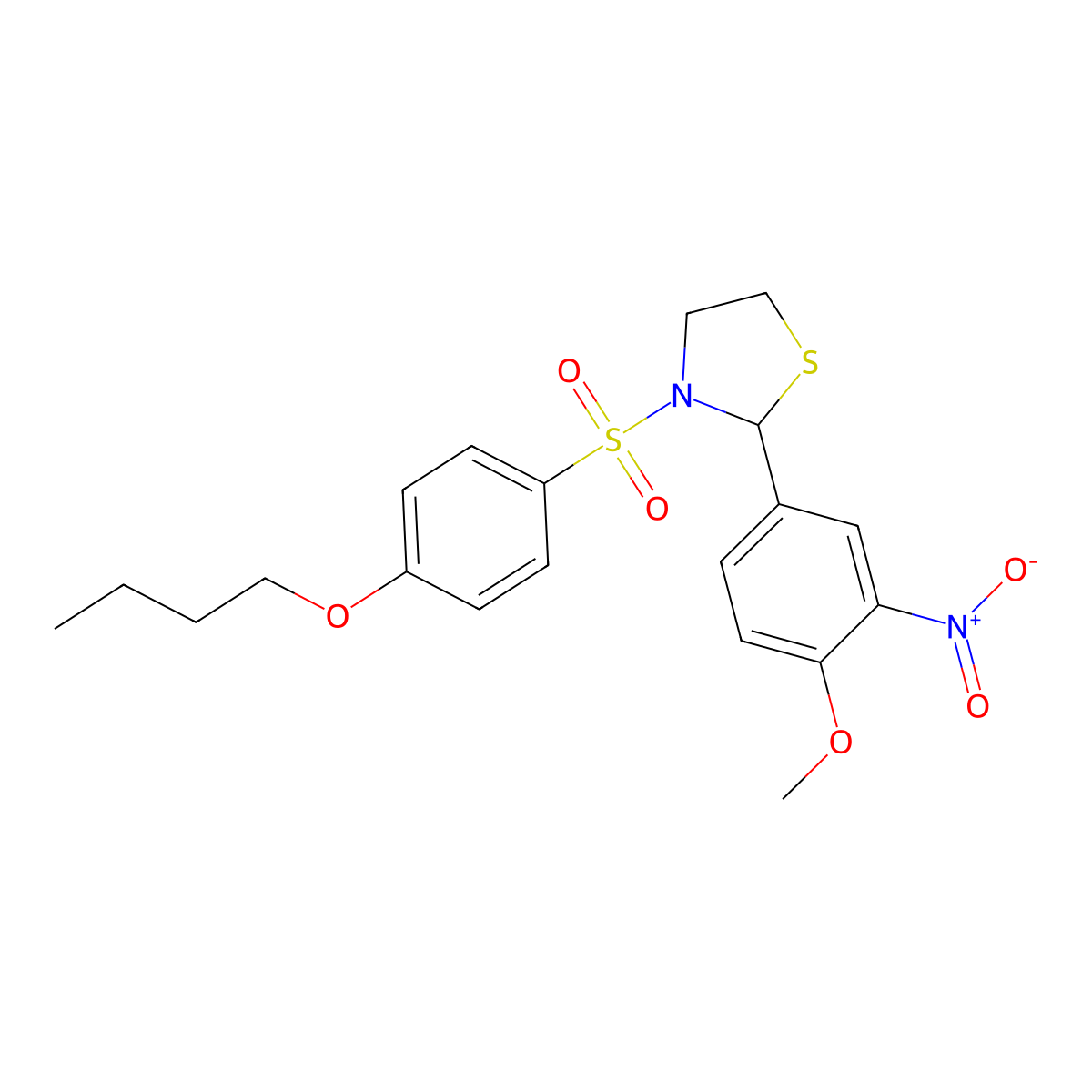 3-((4-Butoxyphenyl)sulfonyl)-2-(4-methoxy-3-nitrophenyl)thiazolidine molecular structure, CAS 441740-72-3
