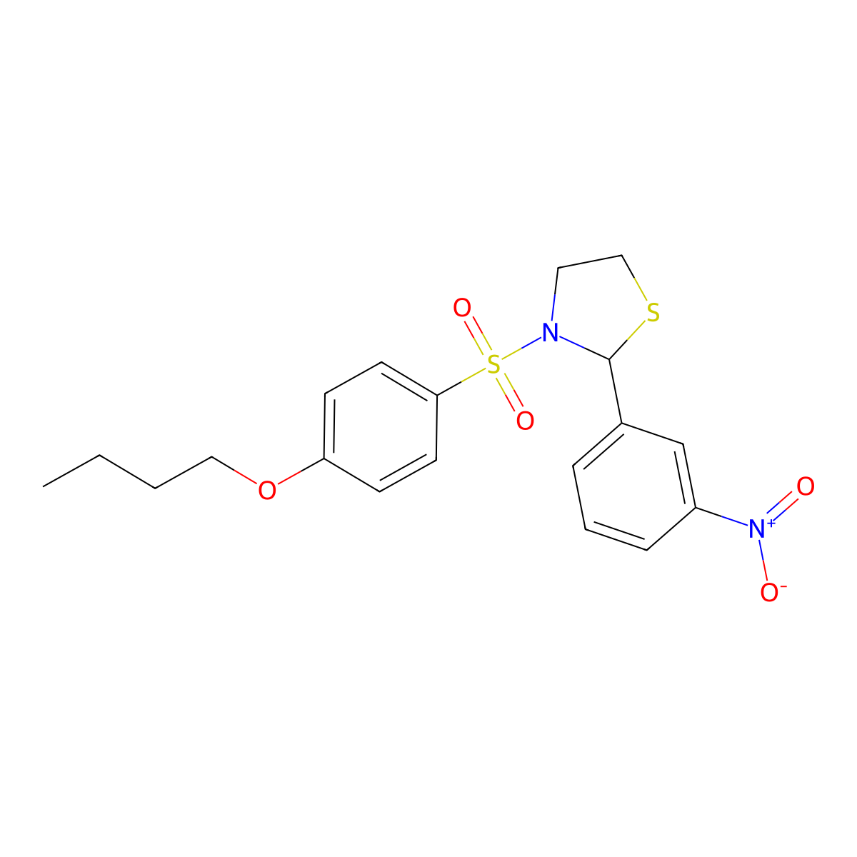 3-((4-Butoxyphenyl)sulfonyl)-2-(3-nitrophenyl)thiazolidine molecular structure, CAS 441740-73-4
