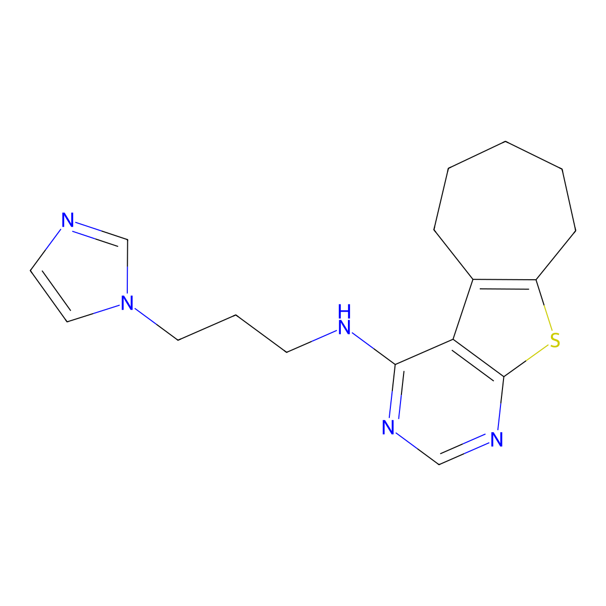 N-[3-(1H-Imidazol-1-YL)propyl]-N-(6,7,8,9-tetrahydro-5H-cyclohepta[4,5]thieno[2,3-D]pyrimidin-4-YL)amine molecular structure, CAS 441740-87-0