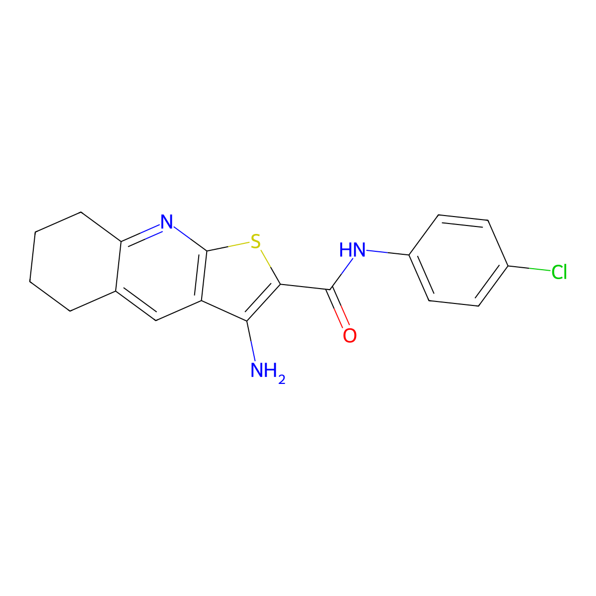 3-Amino-N-(4-CL-phenyl)-5,6,7,8-tetrahydrothieno(2,3-B)quinoline-2-carboxamide molecular structure, CAS 441743-08-4
