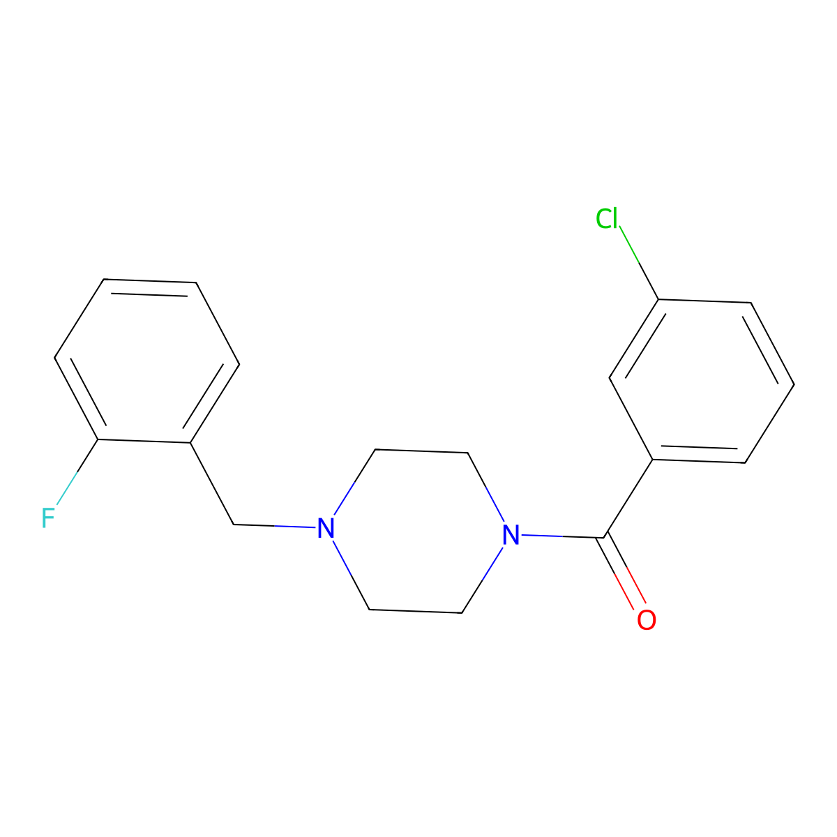1-(3-Chlorobenzoyl)-4-(2-fluorobenzyl)piperazine molecular structure, CAS 441743-22-2
