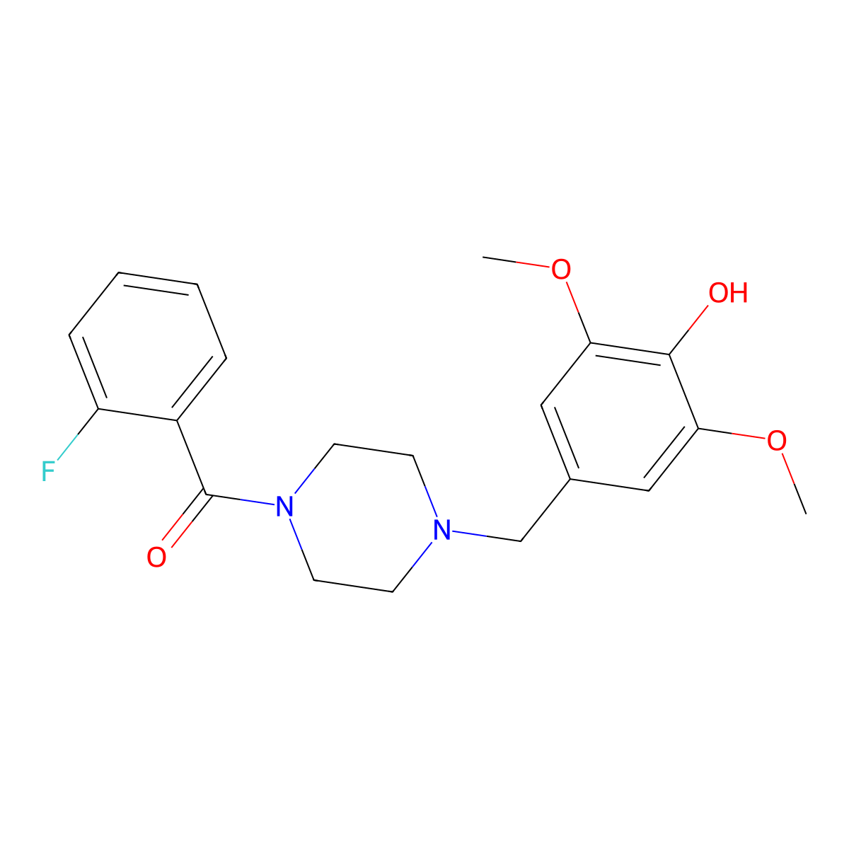 (2-Fluorophenyl)[4-(4-hydroxy-3,5-dimethoxybenzyl)piperazino]methanone molecular structure, CAS 441743-25-5