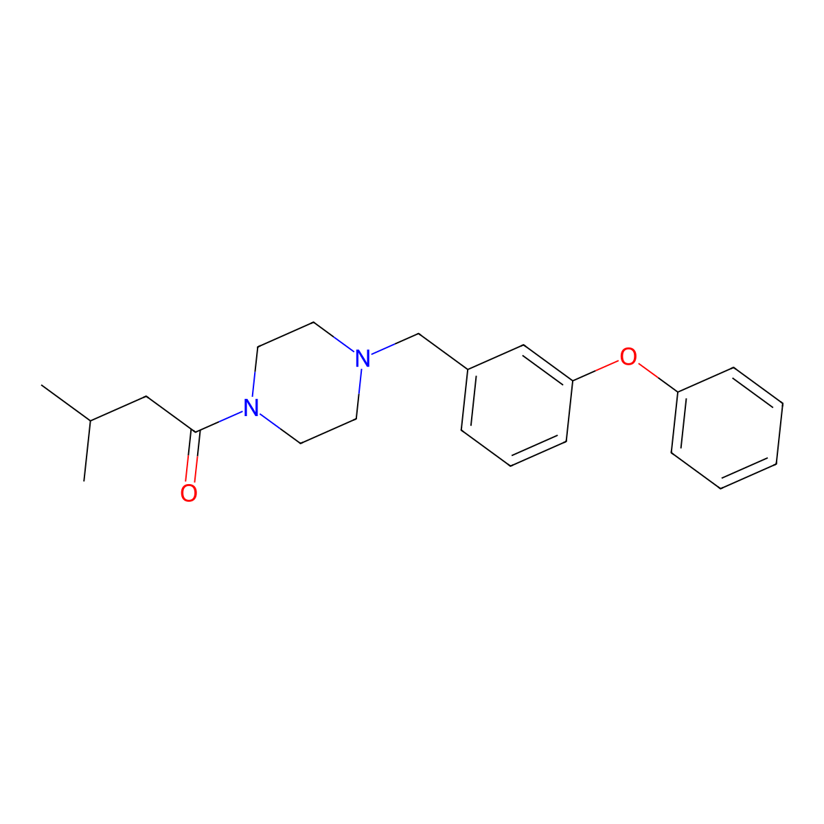 3-Methyl-1-[4-[(3-phenoxyphenyl)methyl]piperazin-1-yl]butan-1-one molecular structure, CAS 441743-34-6