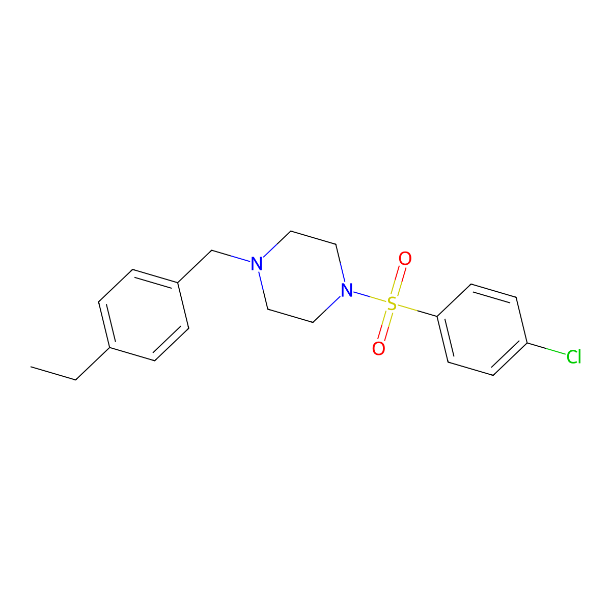 1-[(4-Chlorophenyl)sulfonyl]-4-(4-ethylbenzyl)piperazine molecular structure, CAS 441743-40-4