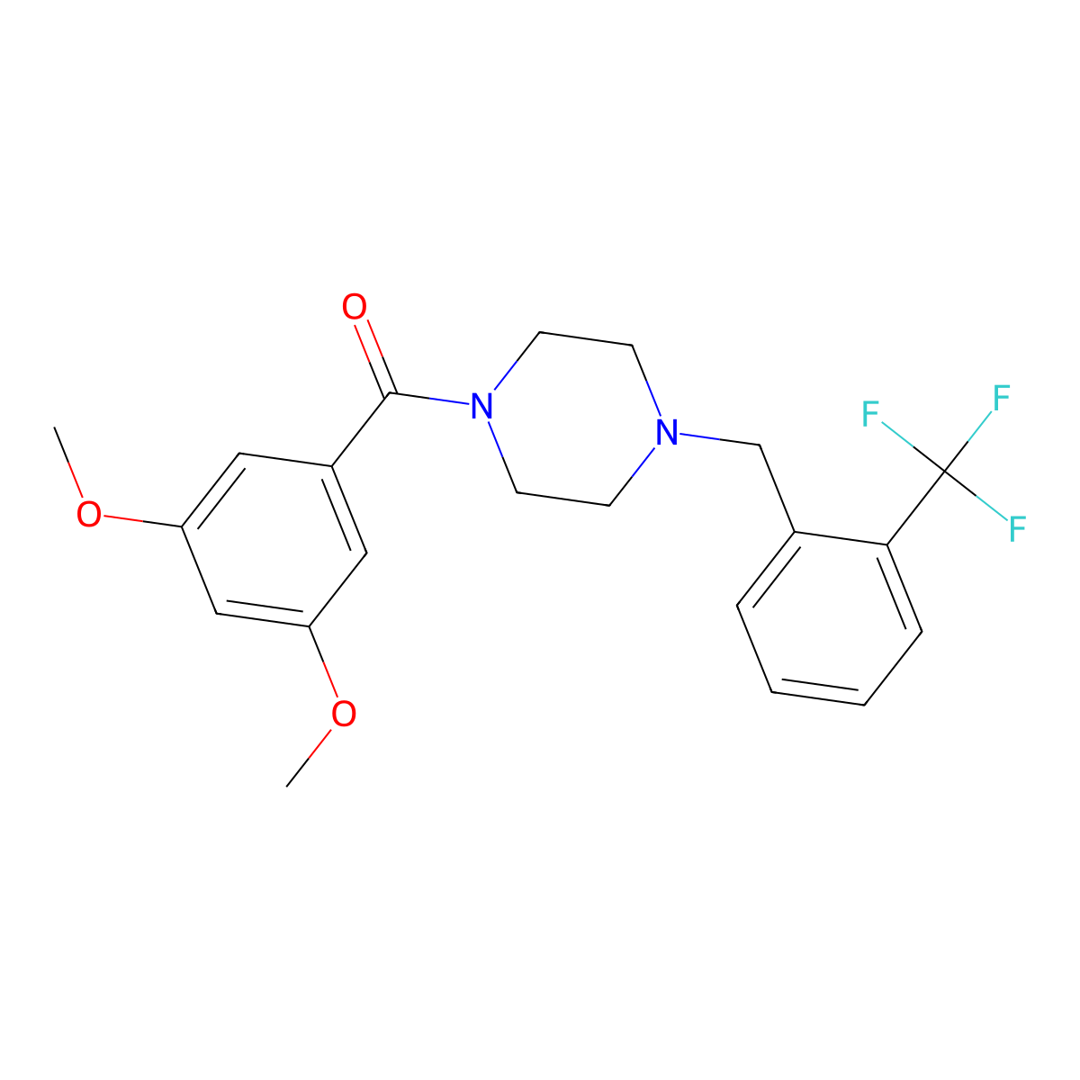 (3,5-Dimethoxyphenyl)-[4-[[2-(trifluoromethyl)phenyl]methyl]piperazin-1-yl]methanone molecular structure, CAS 441743-49-3