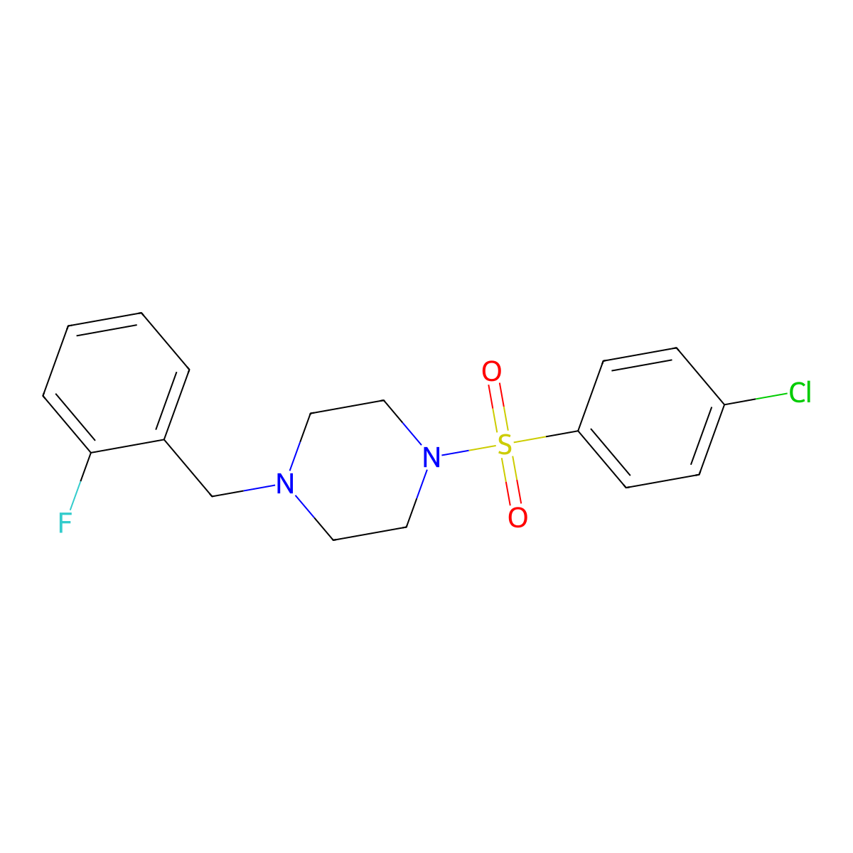 1-[(4-Chlorophenyl)sulfonyl]-4-(2-fluorobenzyl)piperazine molecular structure, CAS 441743-56-2