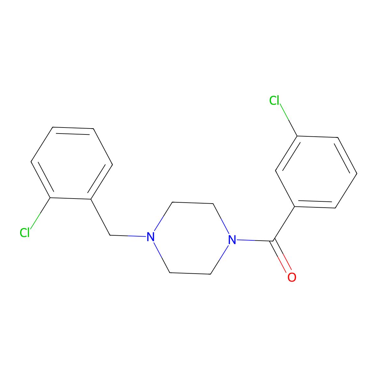 (3-Chlorophenyl)-[4-[(2-chlorophenyl)methyl]piperazin-1-yl]methanone molecular structure, CAS 441743-58-4
