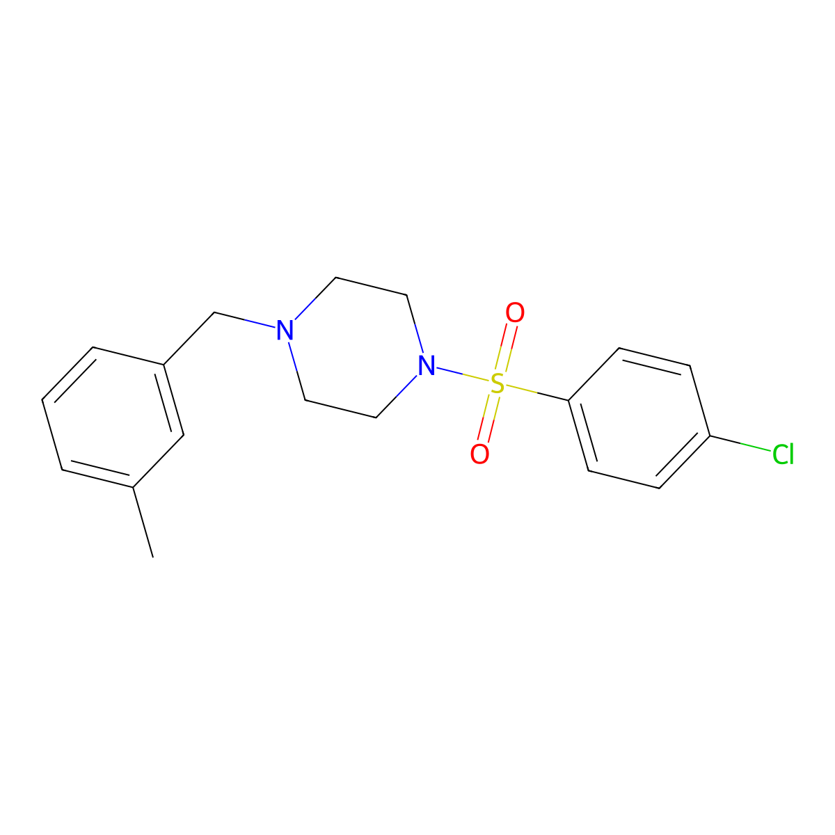 1-[(4-Chlorophenyl)sulfonyl]-4-(3-methylbenzyl)piperazine molecular structure, CAS 441743-62-0