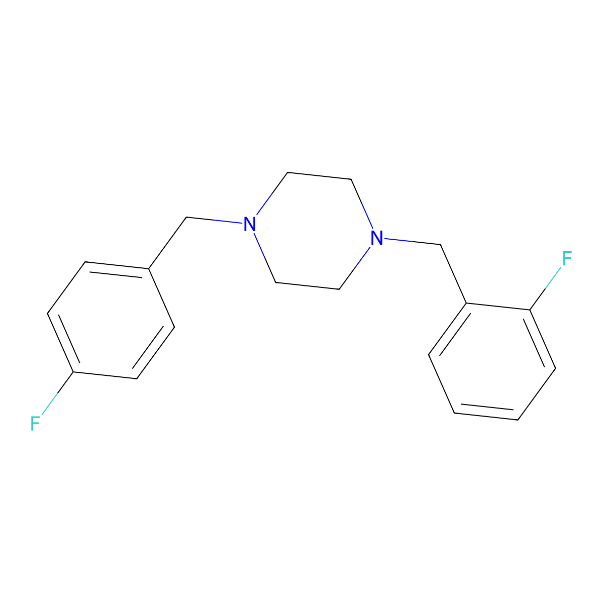 1-(2-Fluorobenzyl)-4-(4-fluorobenzyl)piperazine molecular structure, CAS 441743-77-7