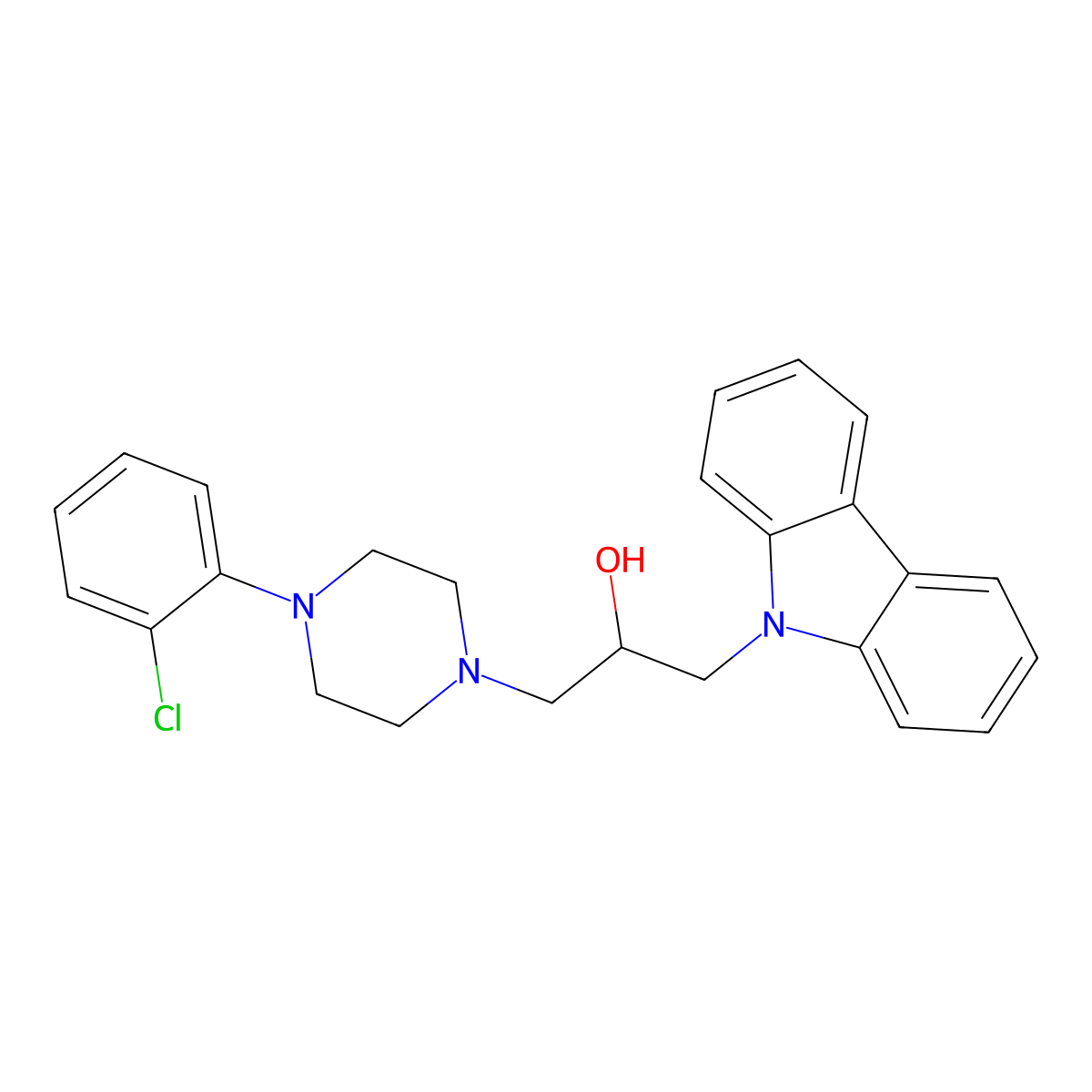 1-Carbazol-9-yl-3-[4-(2-chlorophenyl)piperazin-1-yl]propan-2-ol molecular structure, CAS 441743-97-1