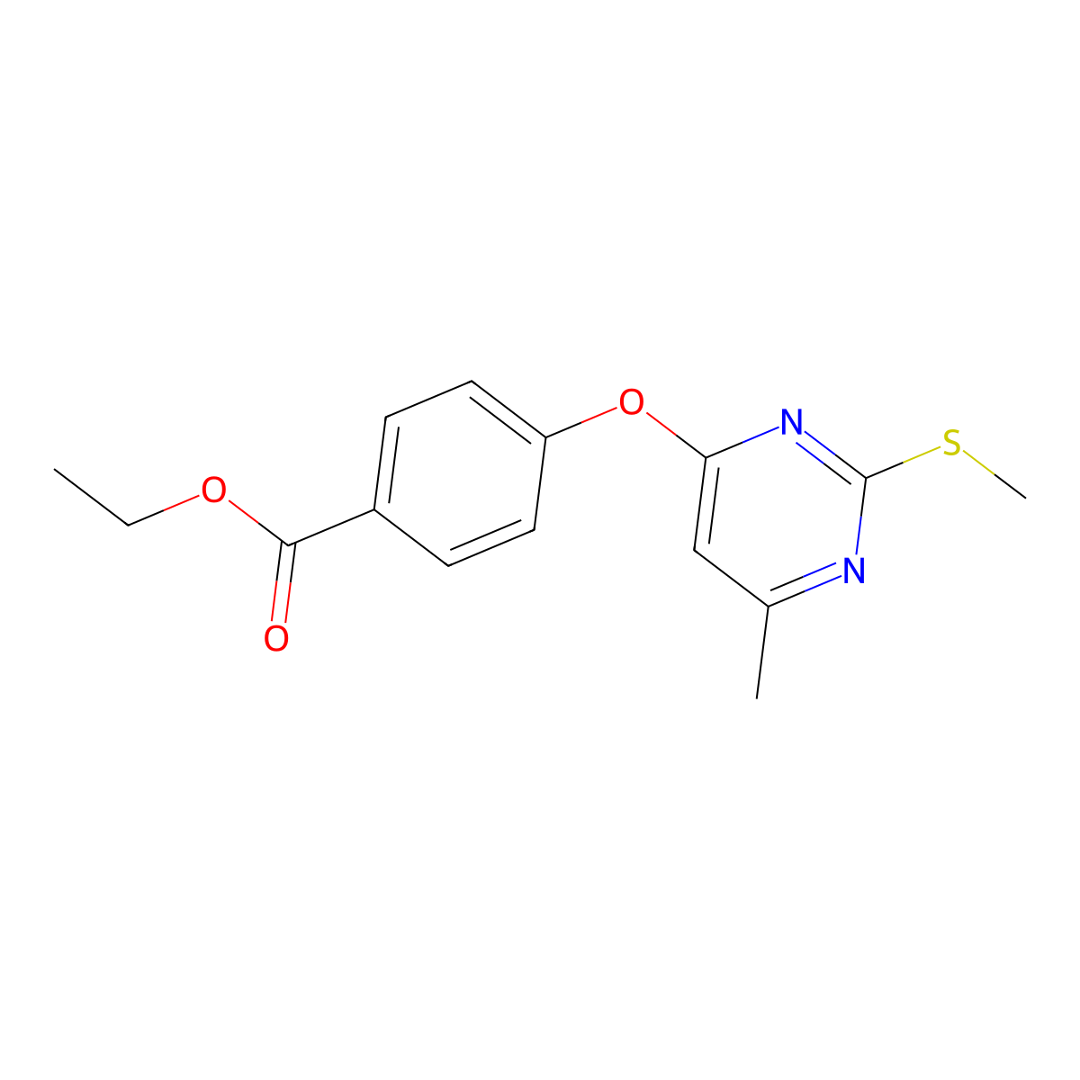 Ethyl 4-(6-methyl-2-methylsulfanylpyrimidin-4-yl)oxybenzoate molecular structure, CAS 441744-49-6