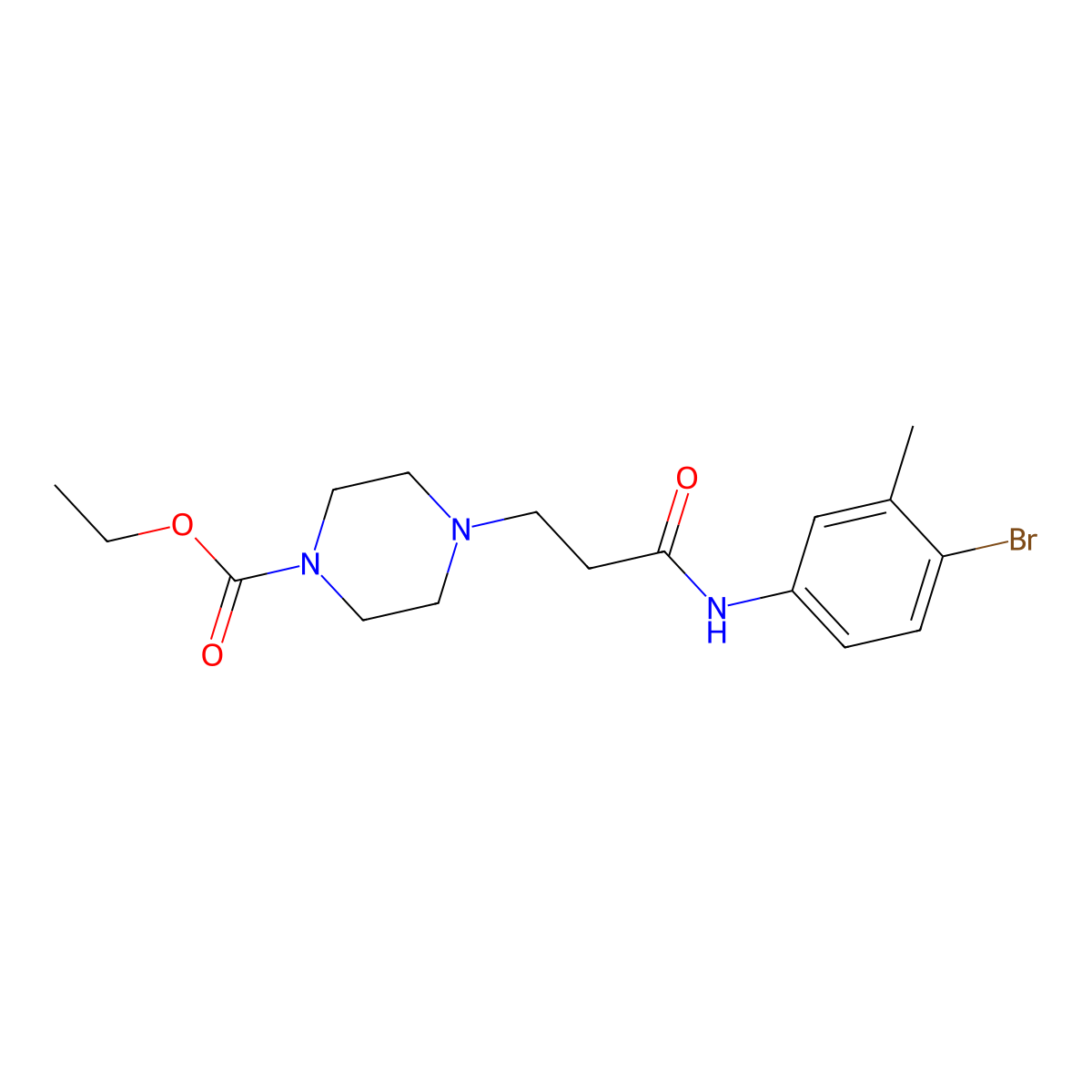 Ethyl 4-{3-[(4-bromo-3-methylphenyl)amino]-3-oxopropyl}piperazine-1-carboxylate molecular structure, CAS 441745-46-6