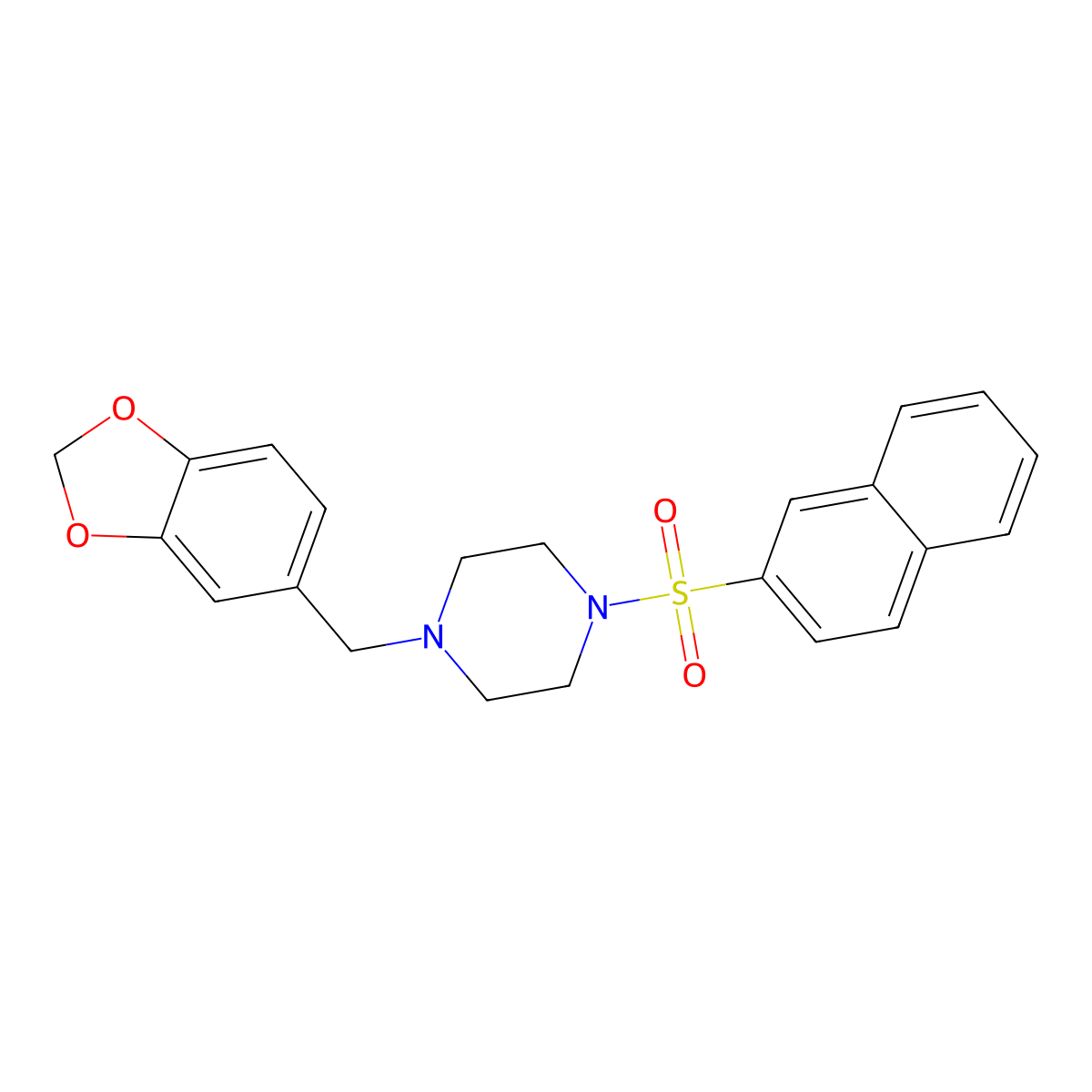 1-(1,3-Benzodioxol-5-ylmethyl)-4-naphthalen-2-ylsulfonylpiperazine molecular structure, CAS 441745-65-9
