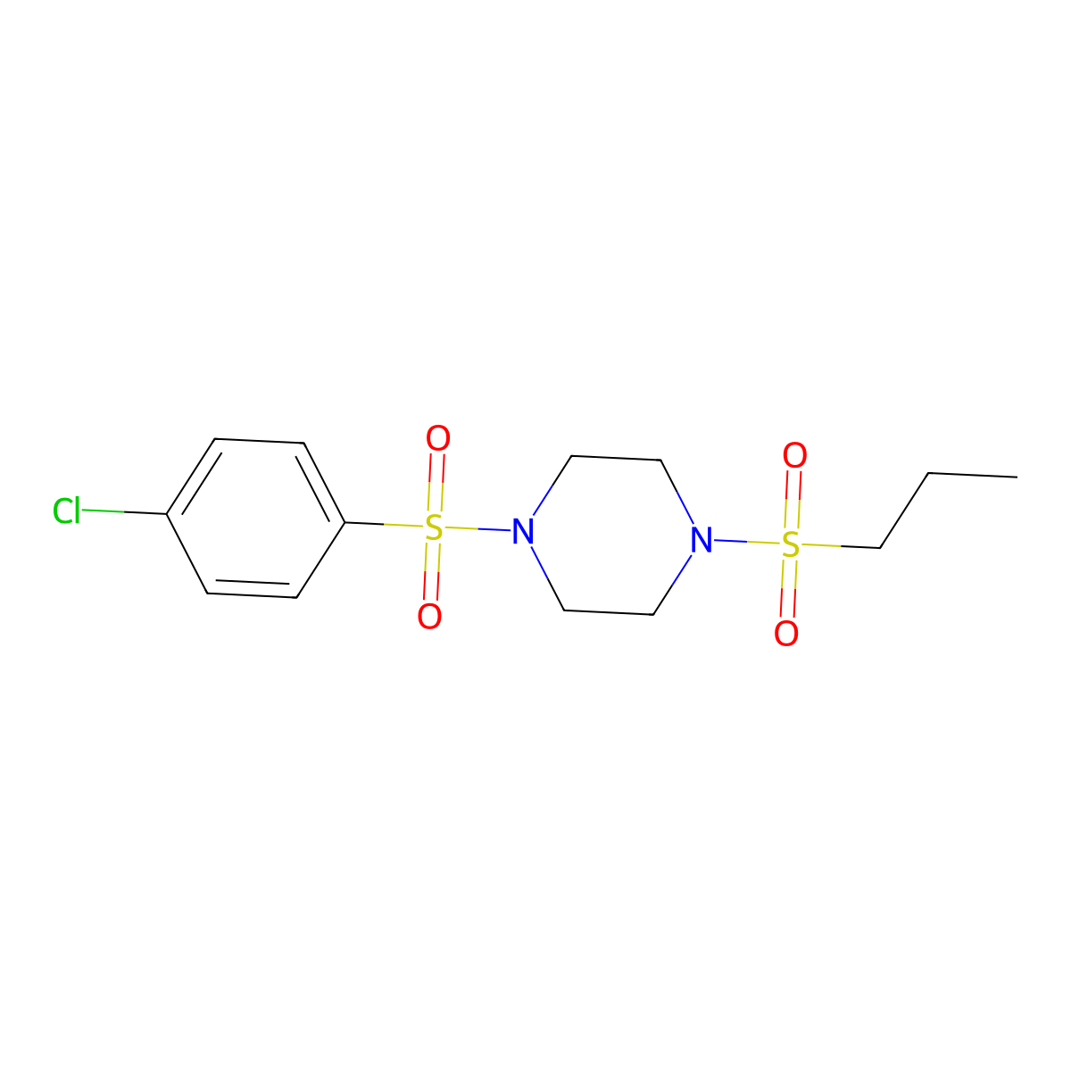 1-(4-Chlorophenyl)sulfonyl-4-propylsulfonylpiperazine molecular structure, CAS 441745-91-1