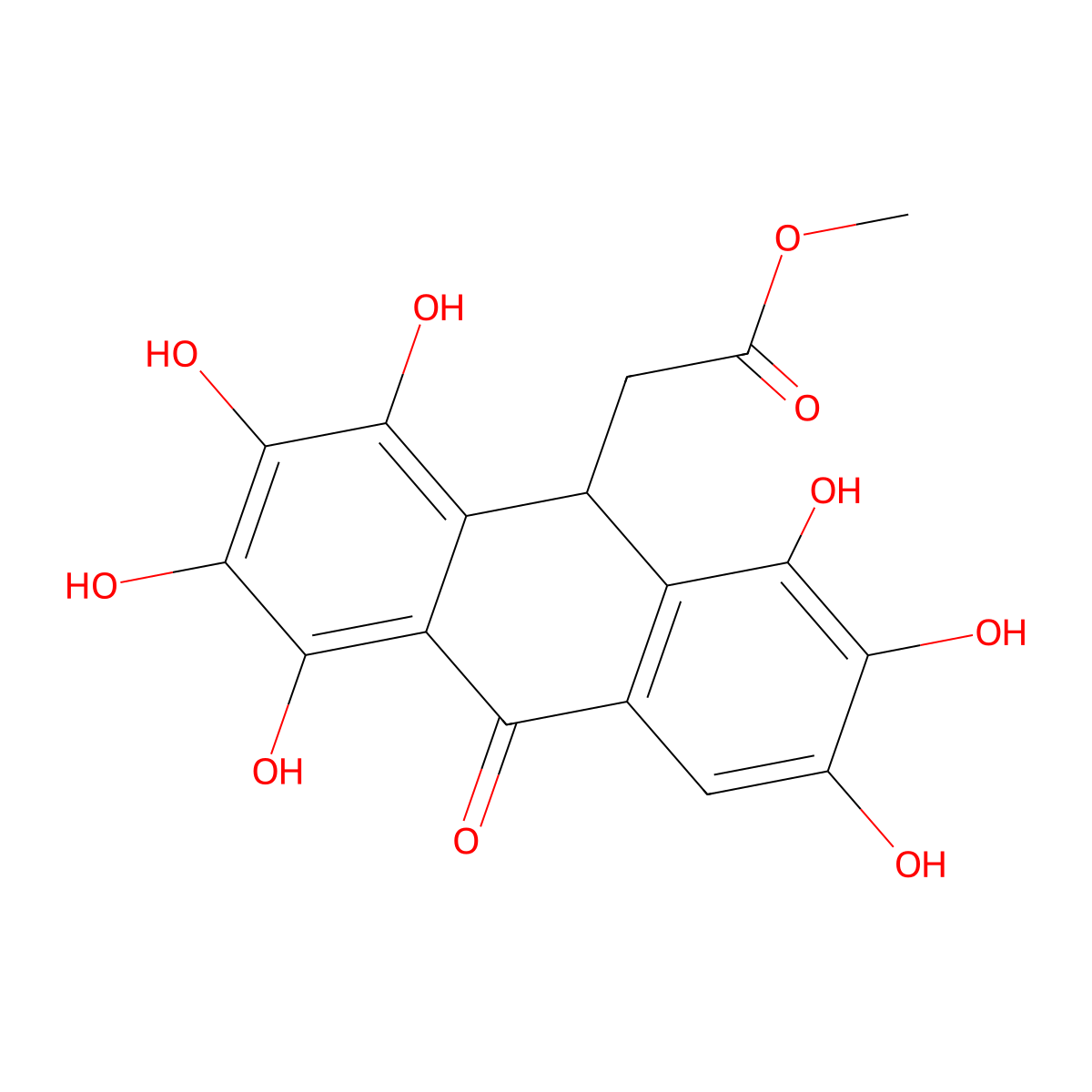 methyl 2-(1,2,3,4,6,7,8-heptahydroxy-10-oxo-9H-anthracen-9-yl)acetate molecular structure, CAS 441764-20-1