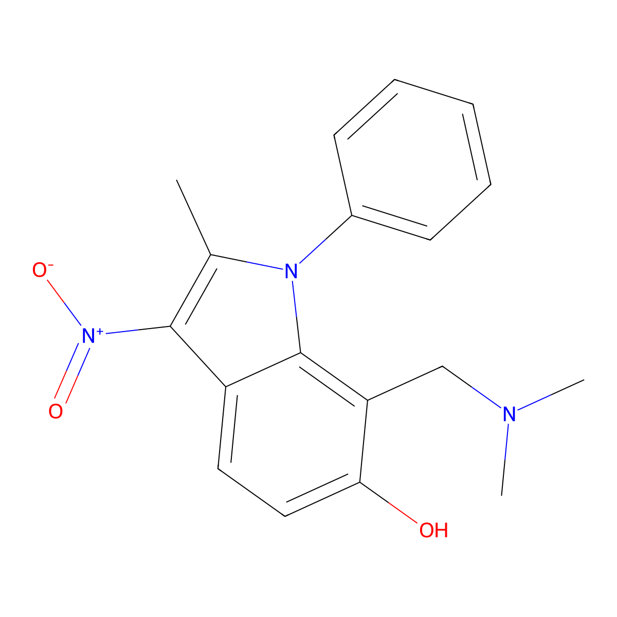 1H-Indol-6-ol, 7-[(dimethylamino)methyl]-2-methyl-3-nitro-1-phenyl- molecular structure, CAS 441782-71-4