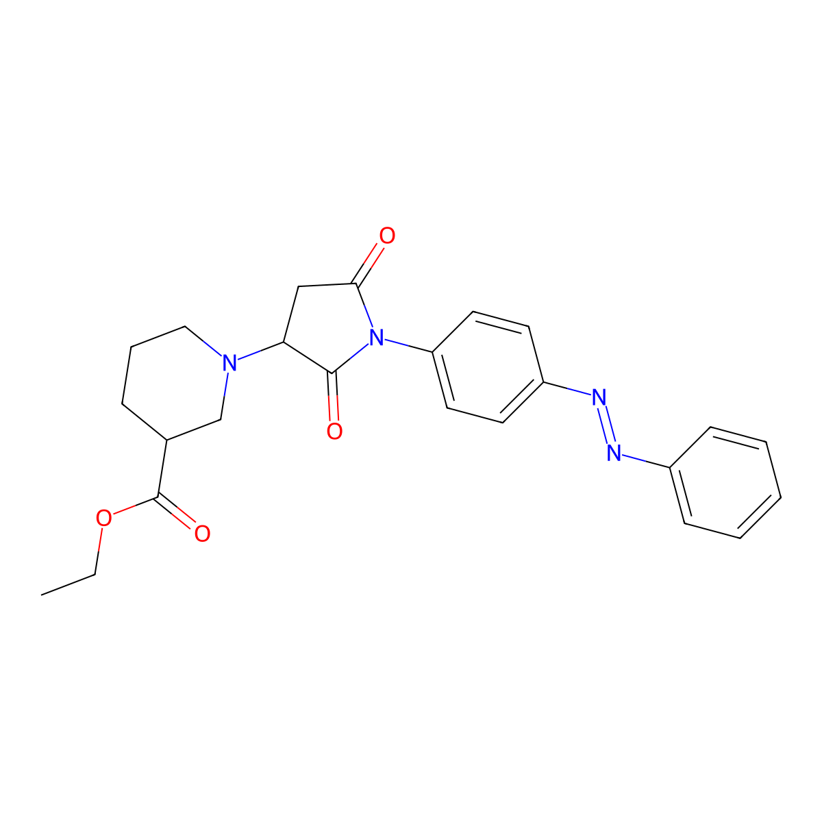 3-Piperidinecarboxylic acid, 1-[2,5-dioxo-1-[4-(2-phenyldiazenyl)phenyl]-3-pyrrolidinyl]-, ethyl ester molecular structure, CAS 441782-75-8