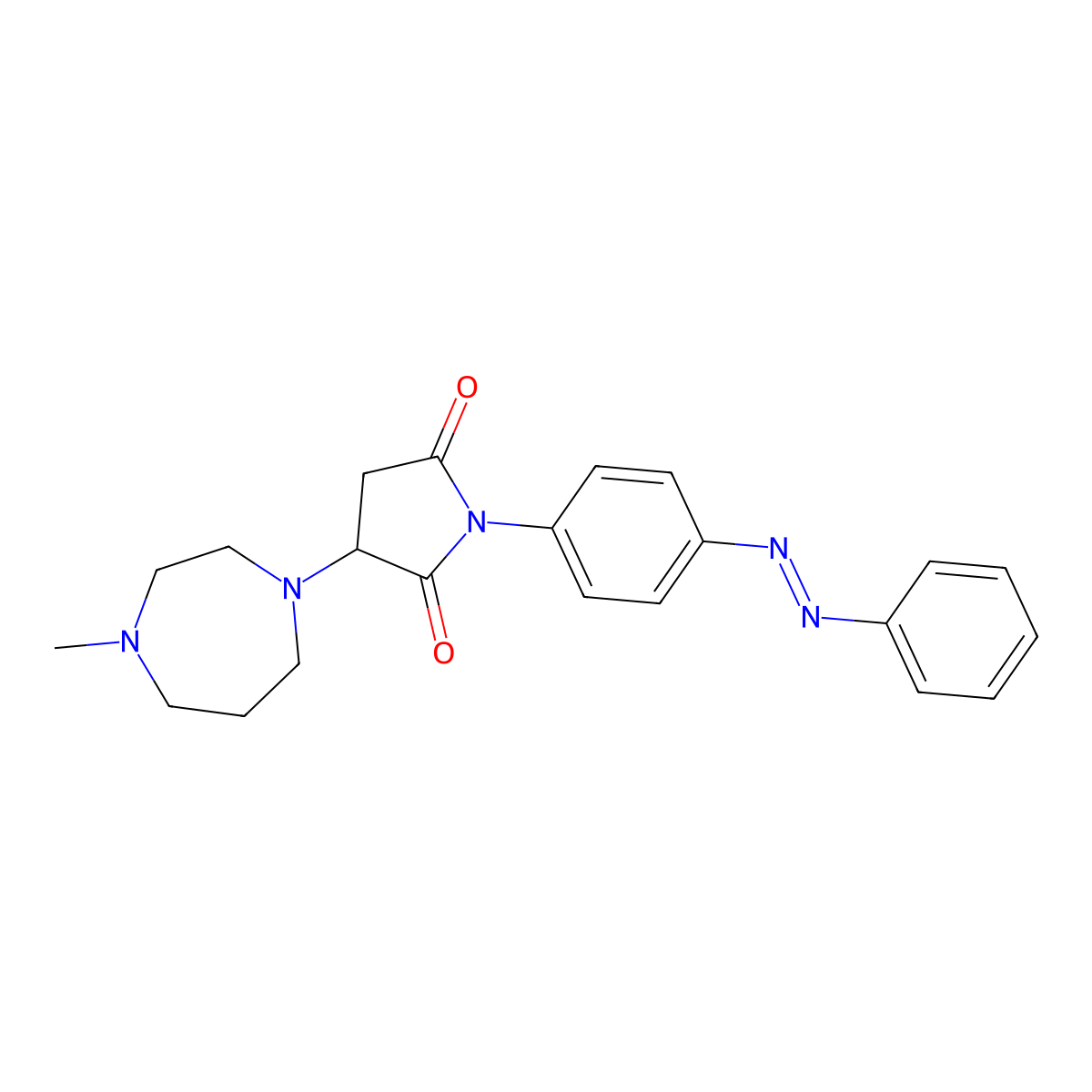 2,5-Pyrrolidinedione, 3-(hexahydro-4-methyl-1H-1,4-diazepin-1-yl)-1-[4-(2-phenyldiazenyl)phenyl]- molecular structure, CAS 441782-76-9