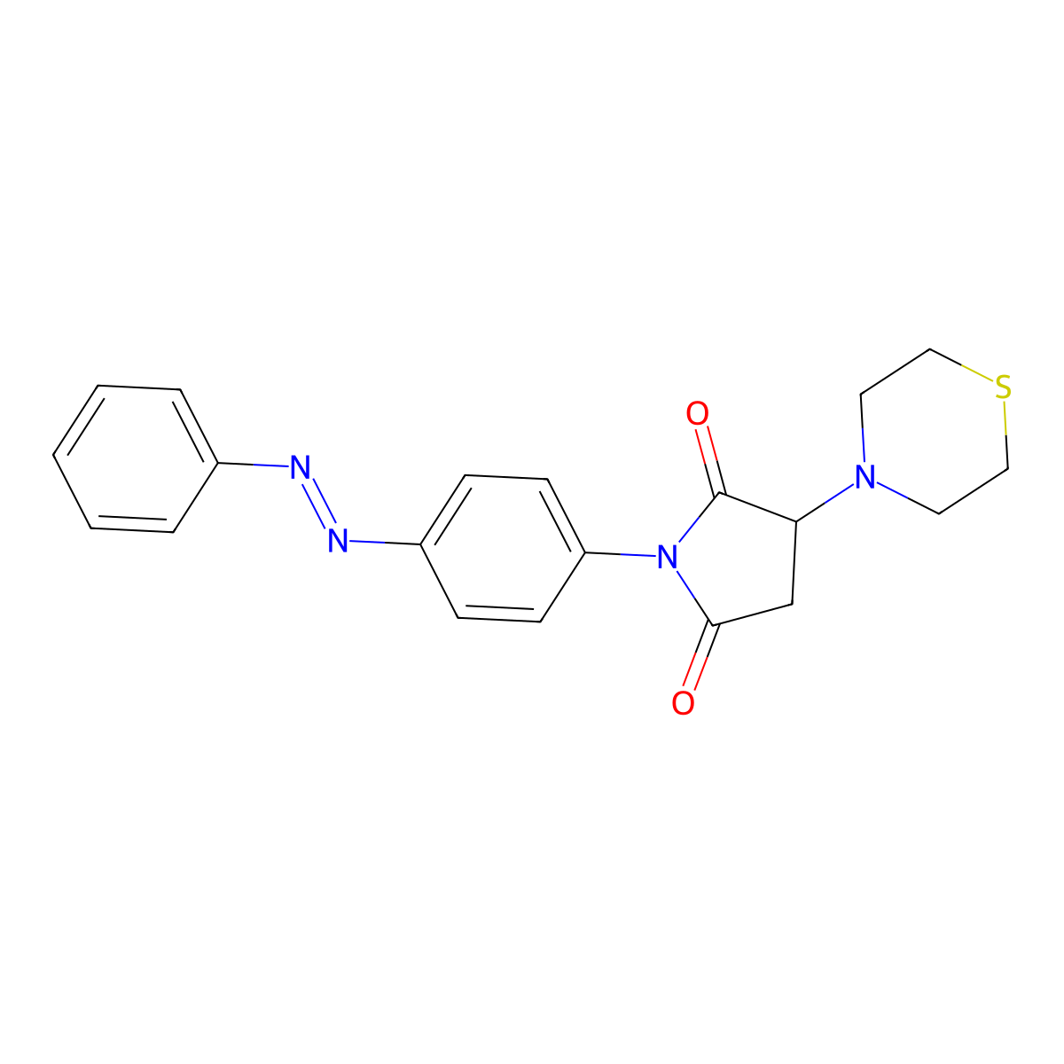 2,5-Pyrrolidinedione, 1-[4-(2-phenyldiazenyl)phenyl]-3-(4-thiomorpholinyl)- molecular structure, CAS 441782-78-1