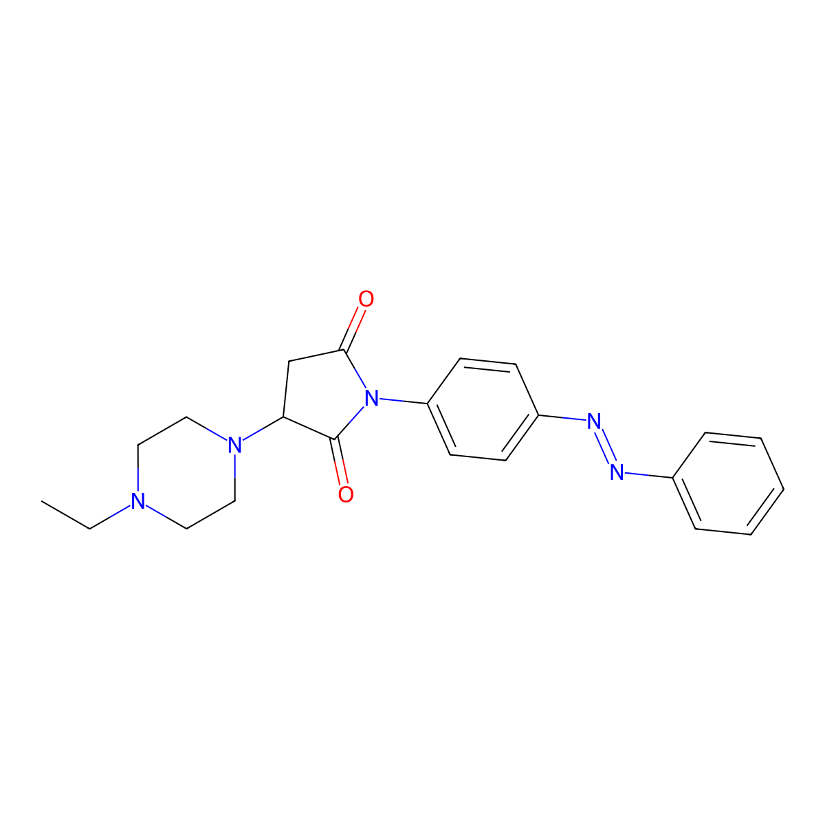 2,5-Pyrrolidinedione, 3-(4-ethyl-1-piperazinyl)-1-[4-(2-phenyldiazenyl)phenyl]- molecular structure, CAS 441782-79-2