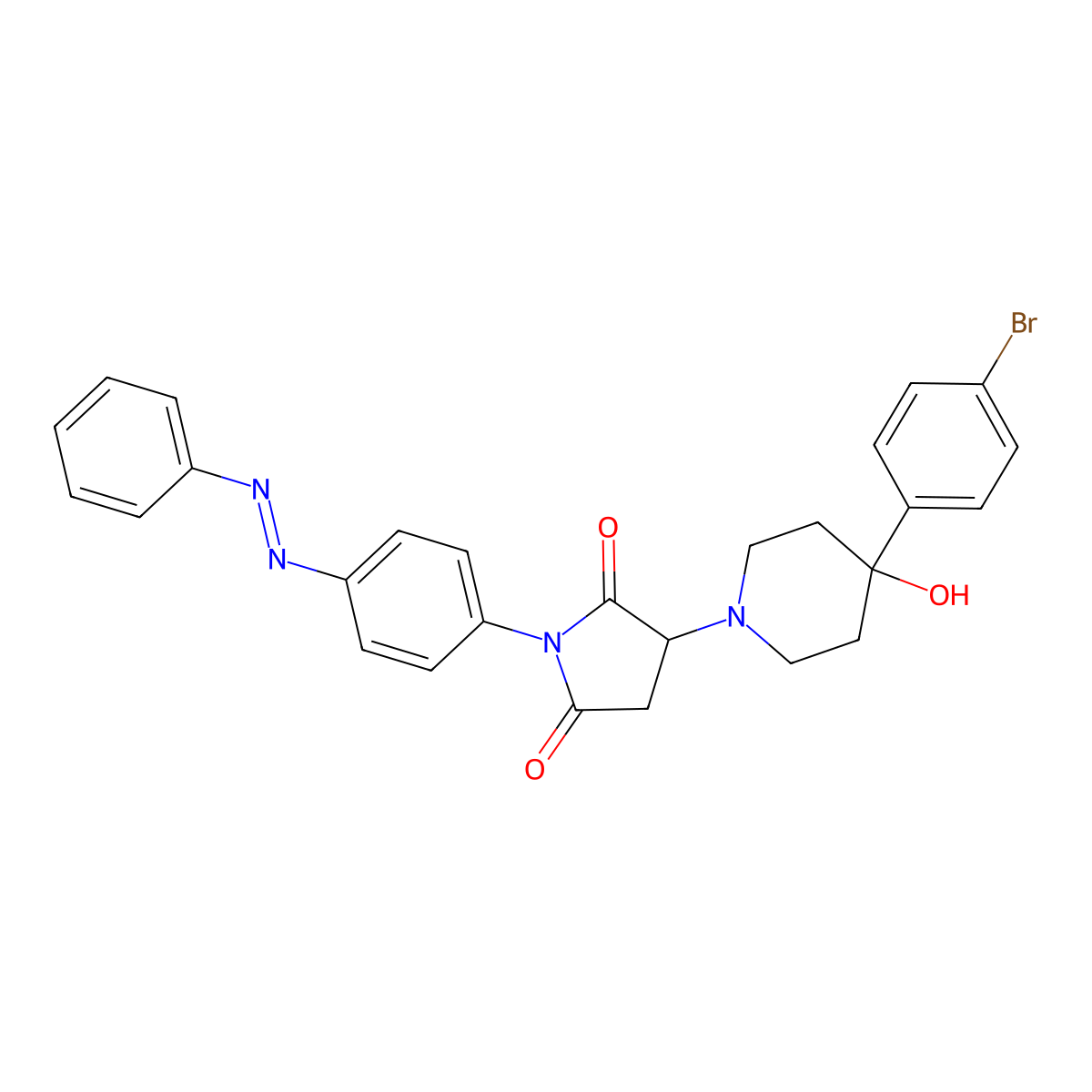 2,5-Pyrrolidinedione, 3-[4-(4-bromophenyl)-4-hydroxy-1-piperidinyl]-1-[4-(2-phenyldiazenyl)phenyl]- molecular structure, CAS 441782-80-5