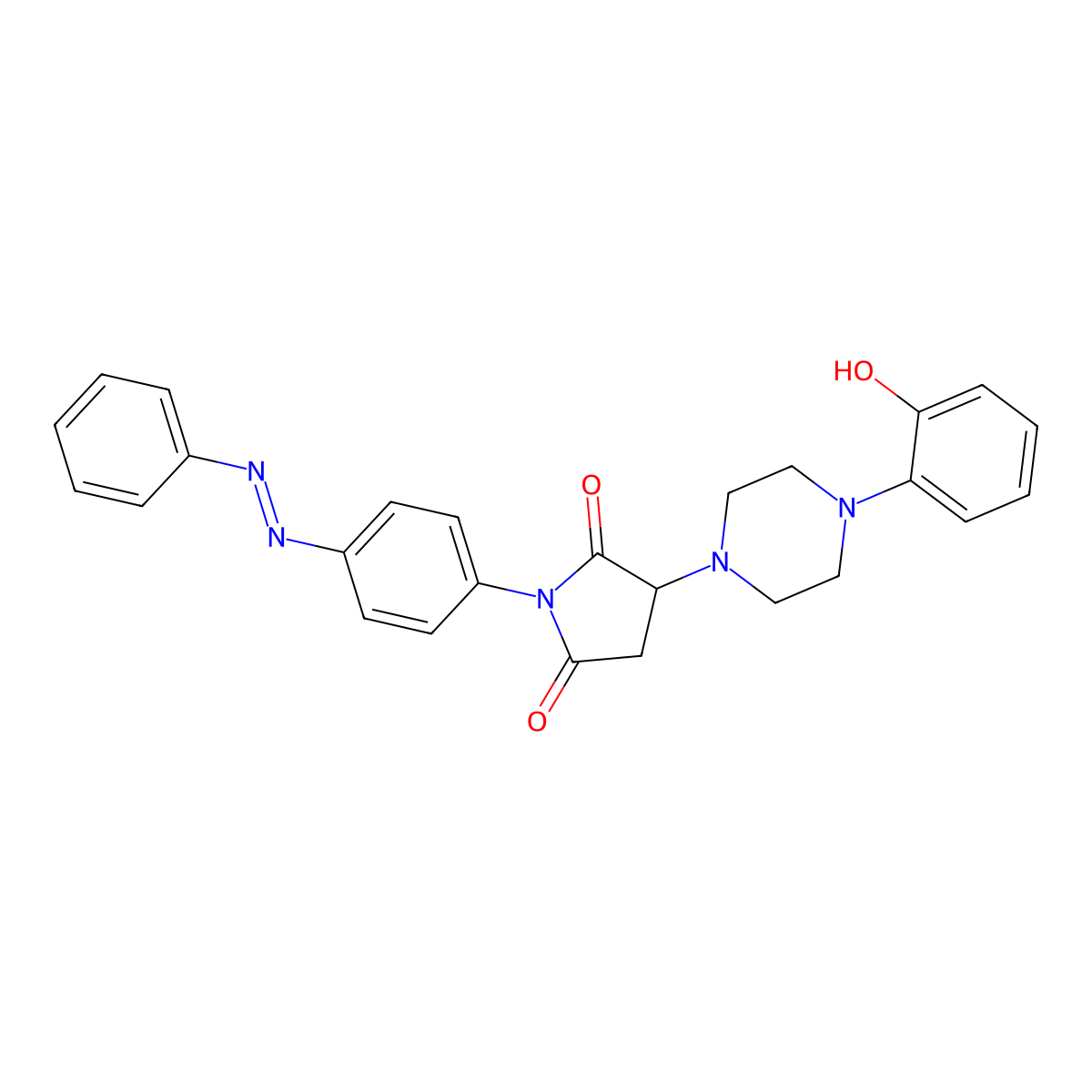 2,5-Pyrrolidinedione, 3-[4-(2-hydroxyphenyl)-1-piperazinyl]-1-[4-(2-phenyldiazenyl)phenyl]- molecular structure, CAS 441782-81-6