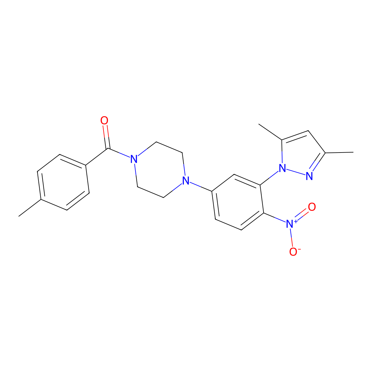[4-[3-(3,5-Dimethylpyrazol-1-yl)-4-nitrophenyl]piperazin-1-yl]-(4-methylphenyl)methanone molecular structure, CAS 441782-86-1