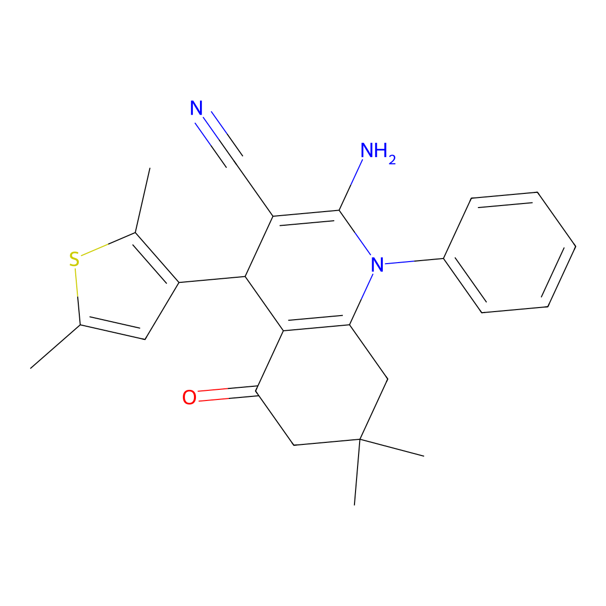 2-Amino-4-(2,5-dimethyl-3-thienyl)-7,7-dimethyl-5-oxo-1-phenyl-1,4,5,6,7,8-hexahydro-3-quinolinecarbonitrile molecular structure, CAS 441782-95-2