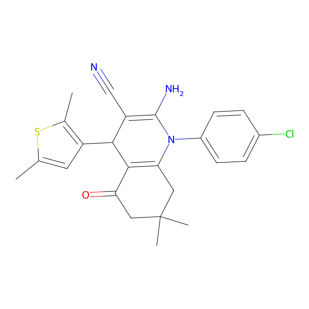 2-Amino-1-(4-chlorophenyl)-4-(2,5-dimethyl-3-thienyl)-7,7-dimethyl-5-oxo-1,4,5,6,7,8-hexahydro-3-quinolinecarbonitrile molecular structure, CAS 441782-98-5
